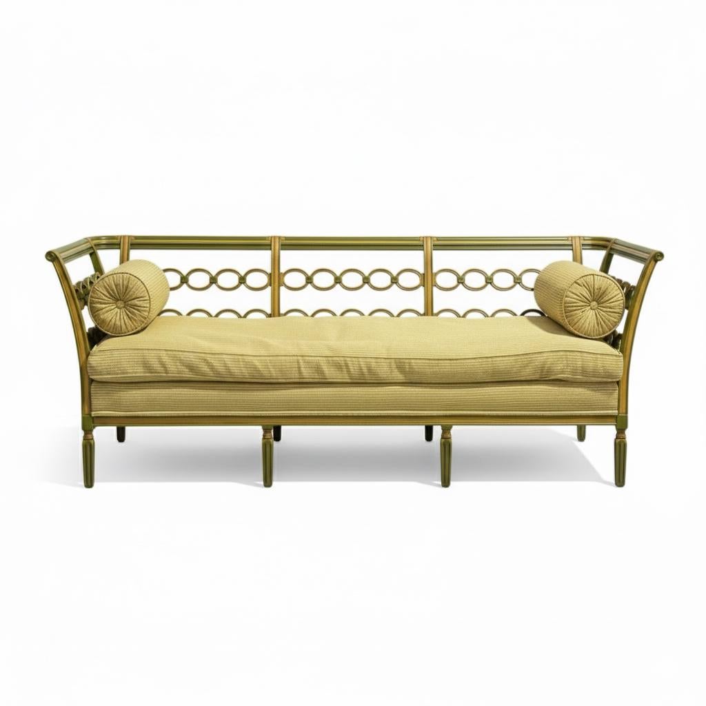 Early 20th- C Regency Style Carved and Hand Painted Sofa / Settee Down Cushion For Sale 6