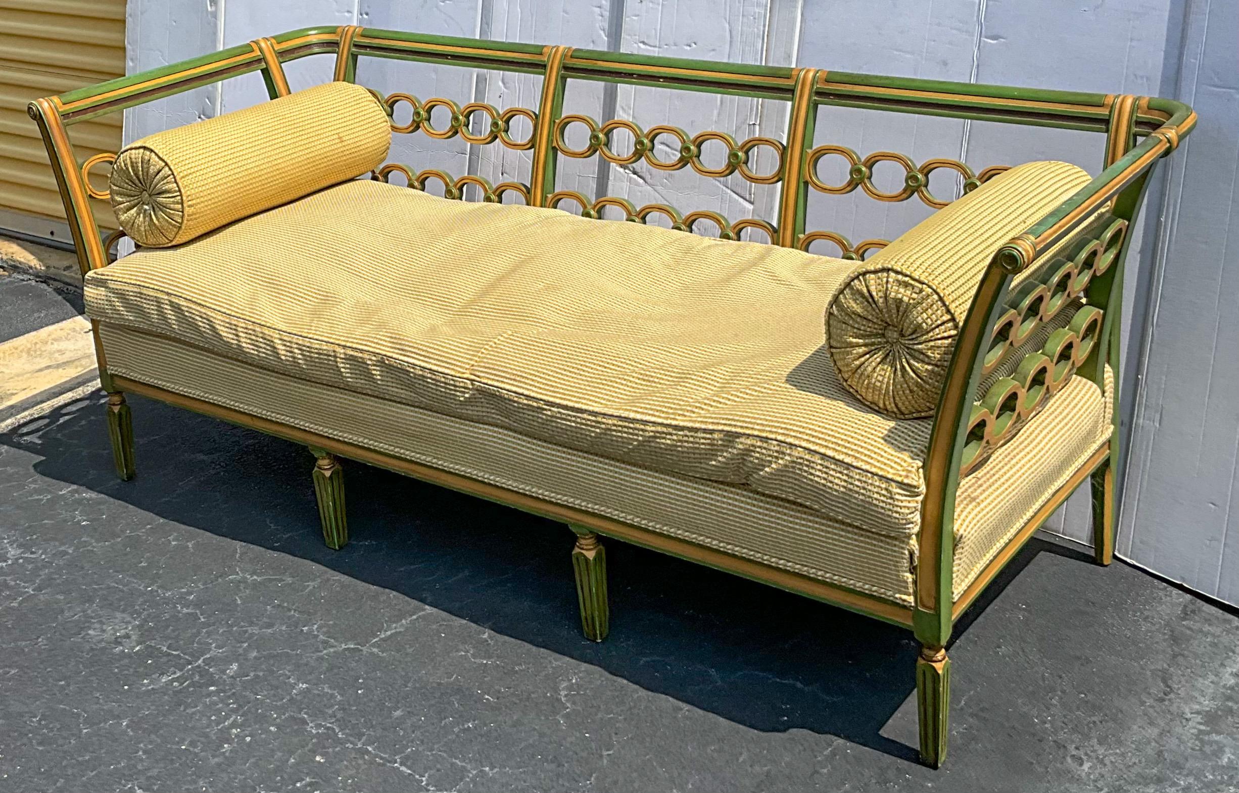 20th Century Early 20th- C Regency Style Carved and Hand Painted Sofa / Settee Down Cushion For Sale