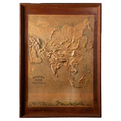 Early 20th C. Relief Maps: Asia Wood and Leather Frames