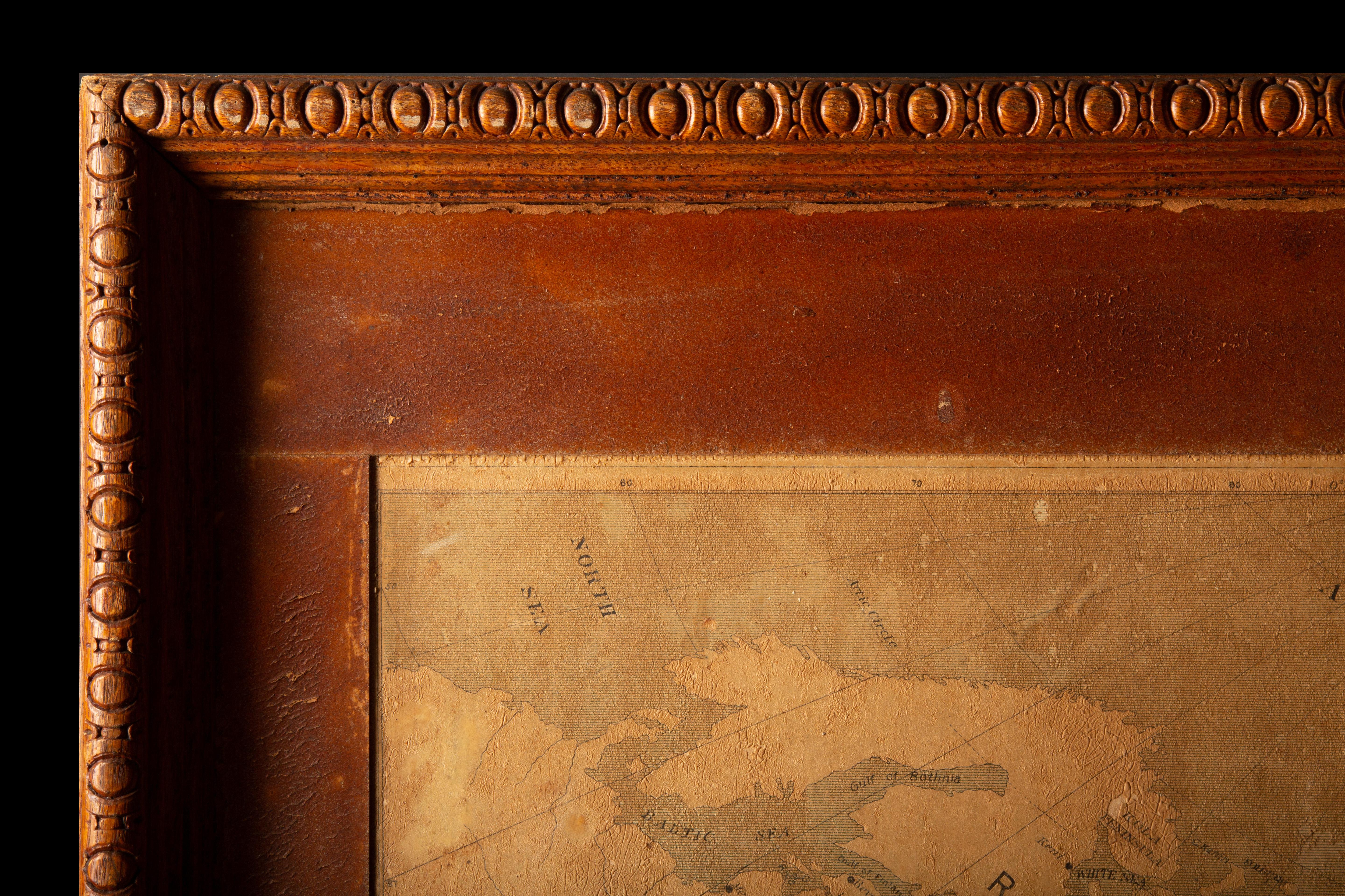 Victorian Early 20th C. Relief Maps: Asia Wood and Leather Frames 