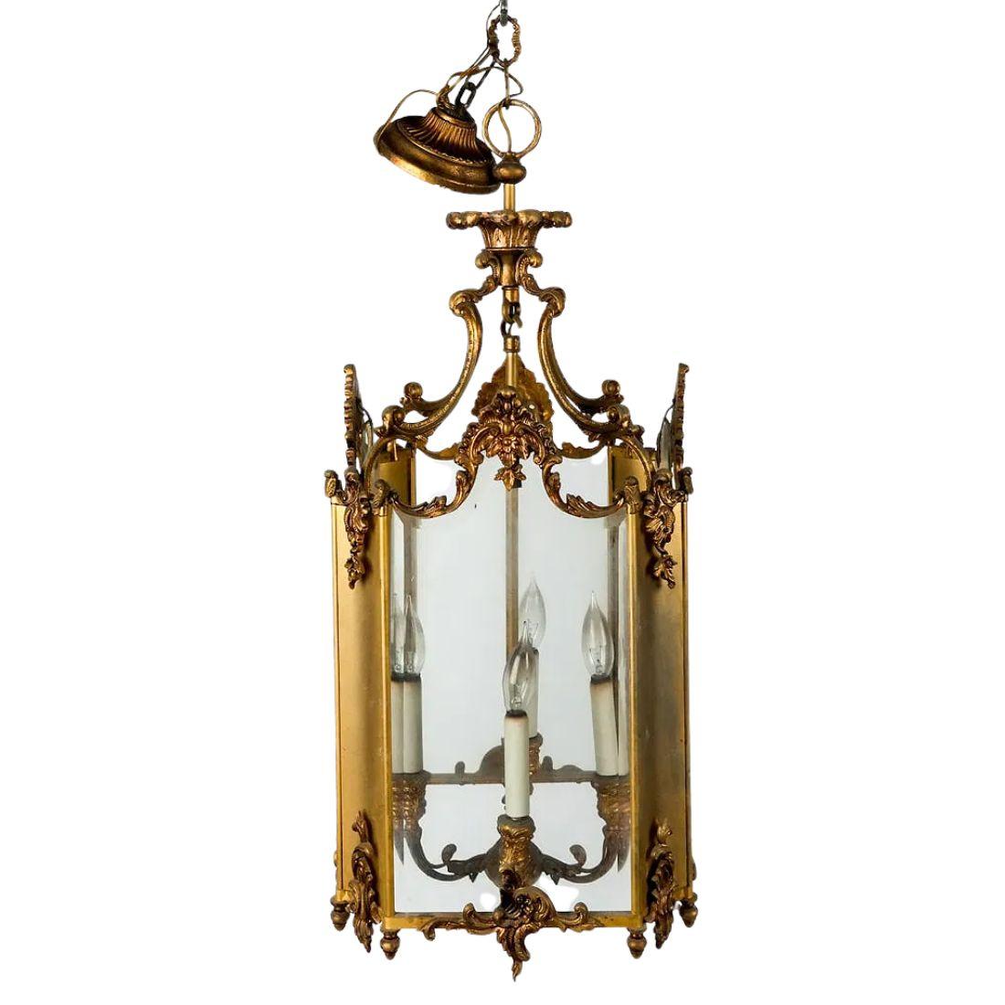 20th Century Early 20th C. Rococo Gilt Lantern With Acanthus Leaf Details For Sale