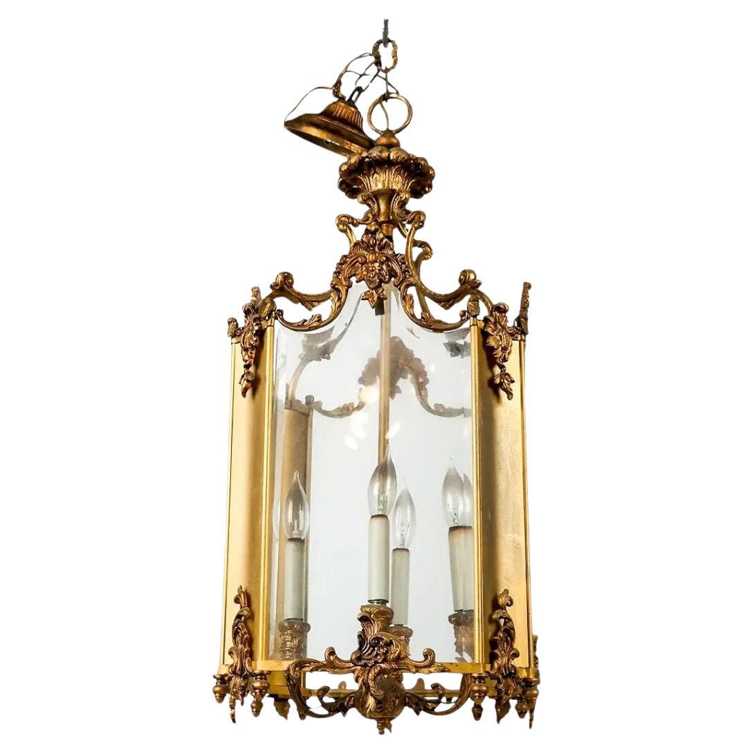 Early 20th C. Rococo Gilt Lantern With Acanthus Leaf Details For Sale
