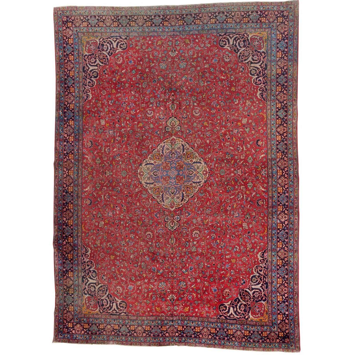 Kashan-Teppich in Zimmergröße des frühen 20. Jahrhunderts – verschnörkelte Blumenranken auf rotem Grund im Angebot 3