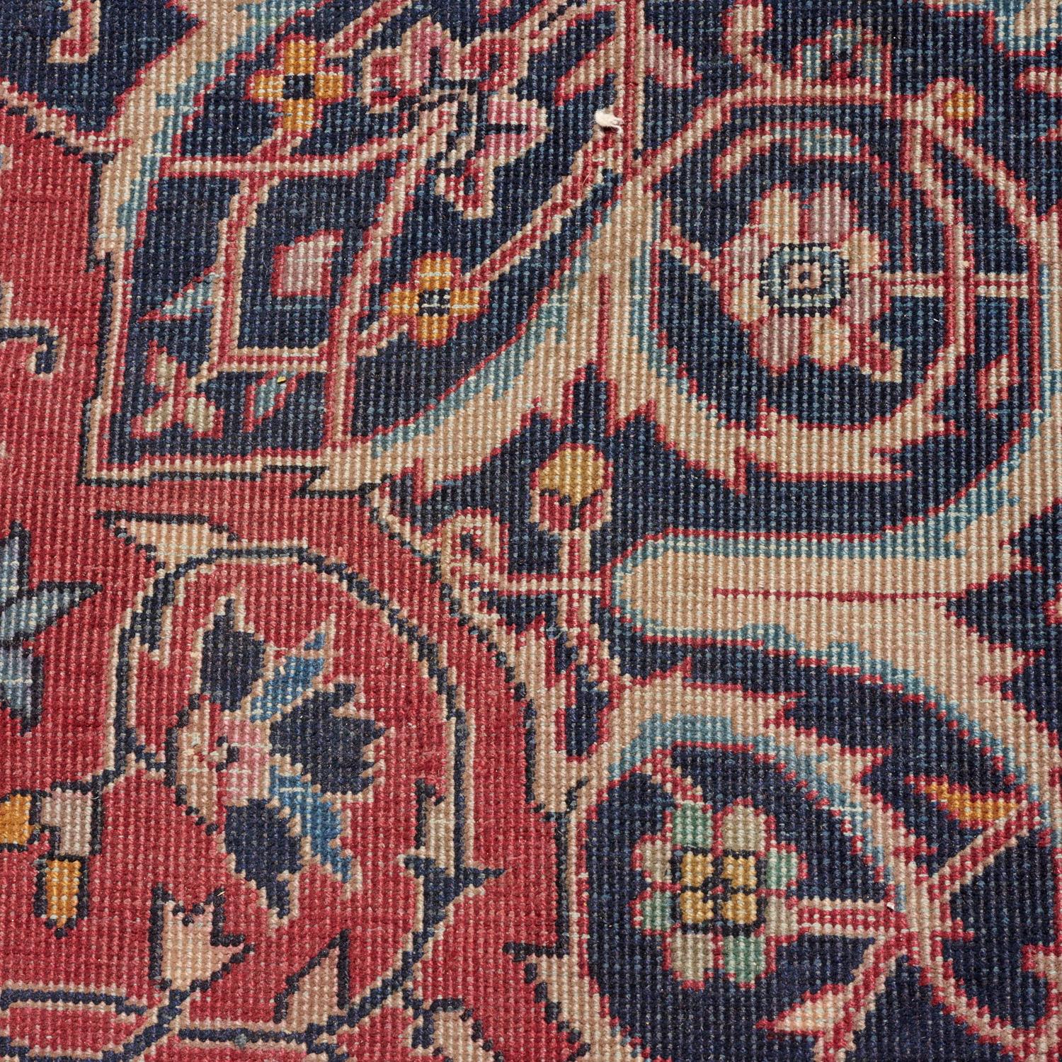 Hand-Knotted Early 20th C. Room Sized Kashan Carpet, Scrolling Floral Vines on a Red Ground For Sale