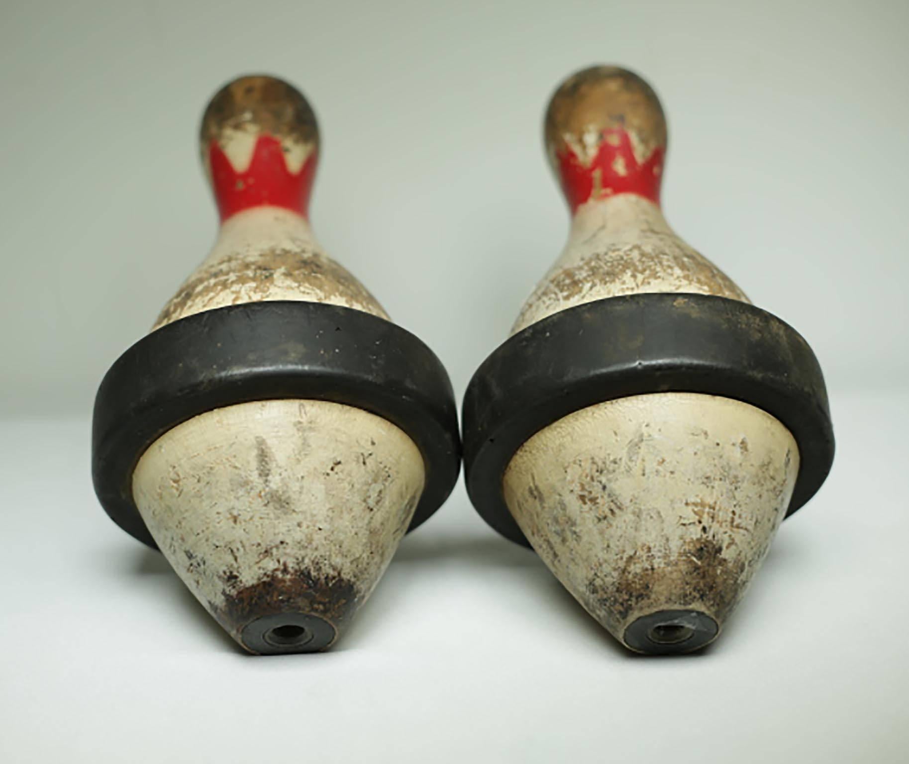Early 20th Century Rubberband Duckpins, circa 1900-1940s, Pair In Excellent Condition In San Francisco, CA