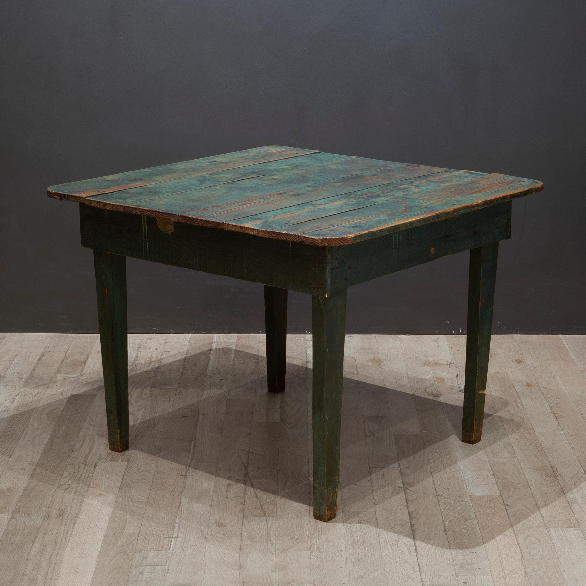 Painted Early 20th c. Rustic Farmhouse Square Dining Table, c.1920-1930