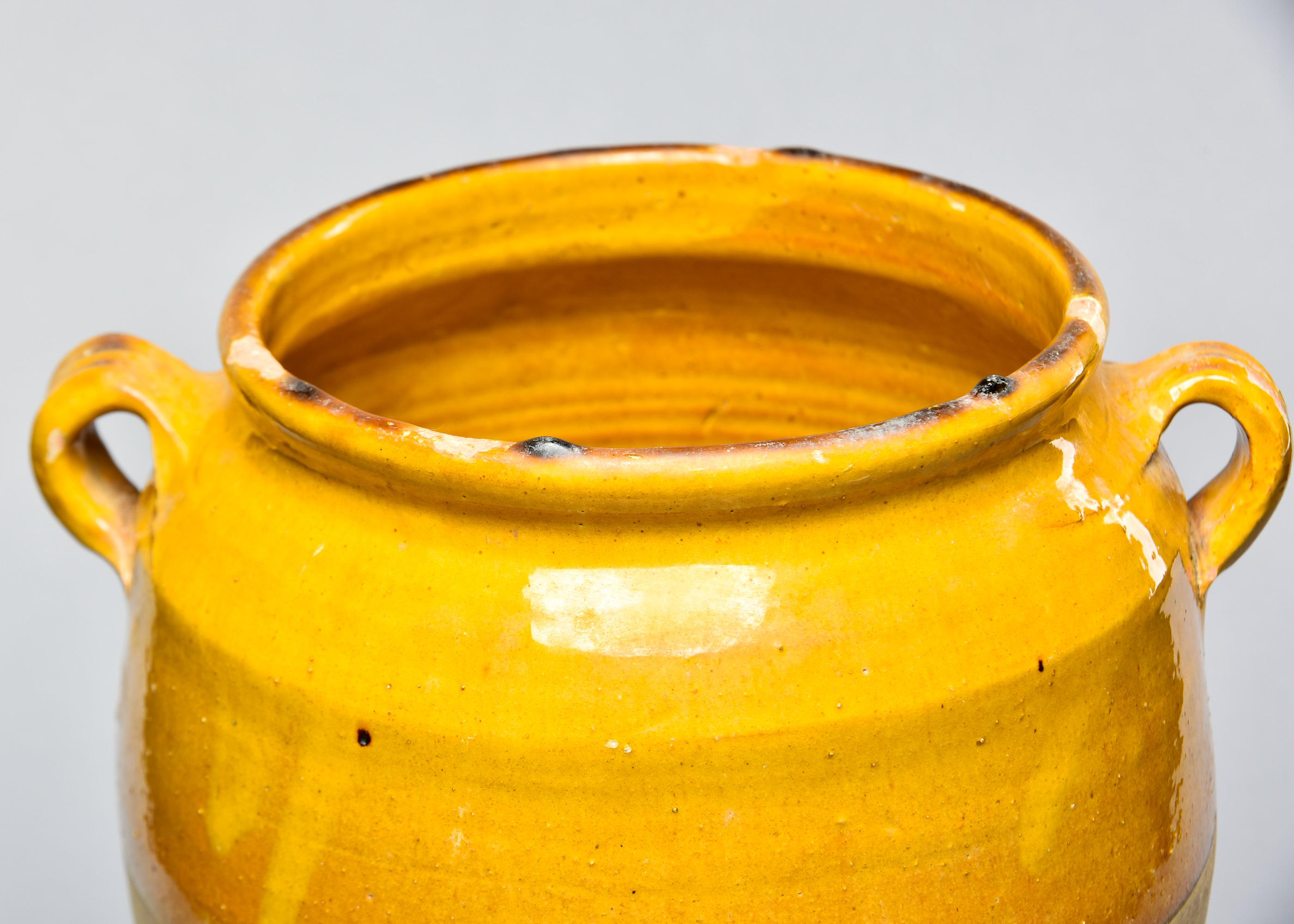 Ceramic Early 20th C Rustic French Mustard Glazed Confit Jar  For Sale