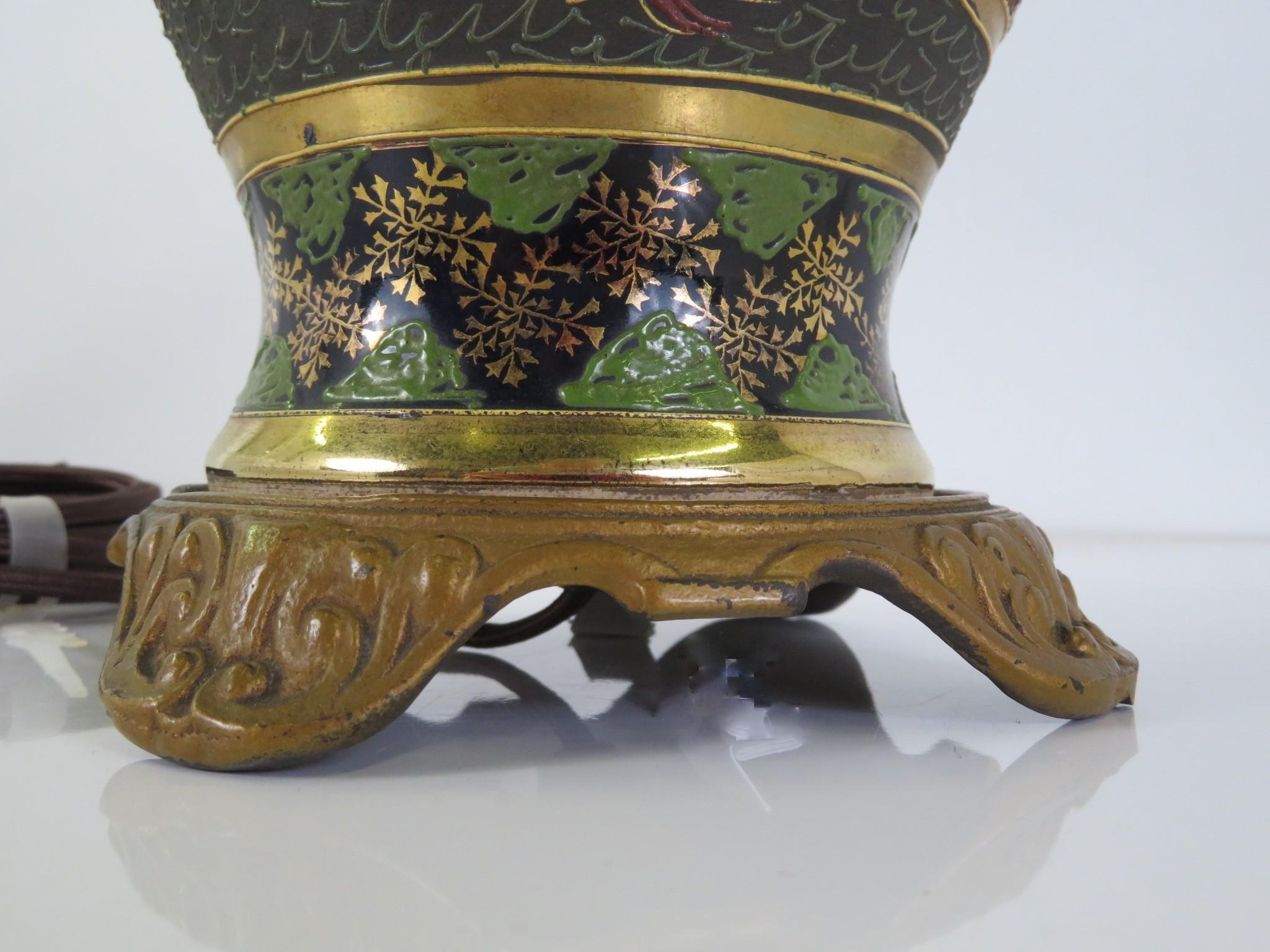 Early 20th C. Satsuma Pottery Table Lamp Gilt & Polychrome Immortals Japan 4