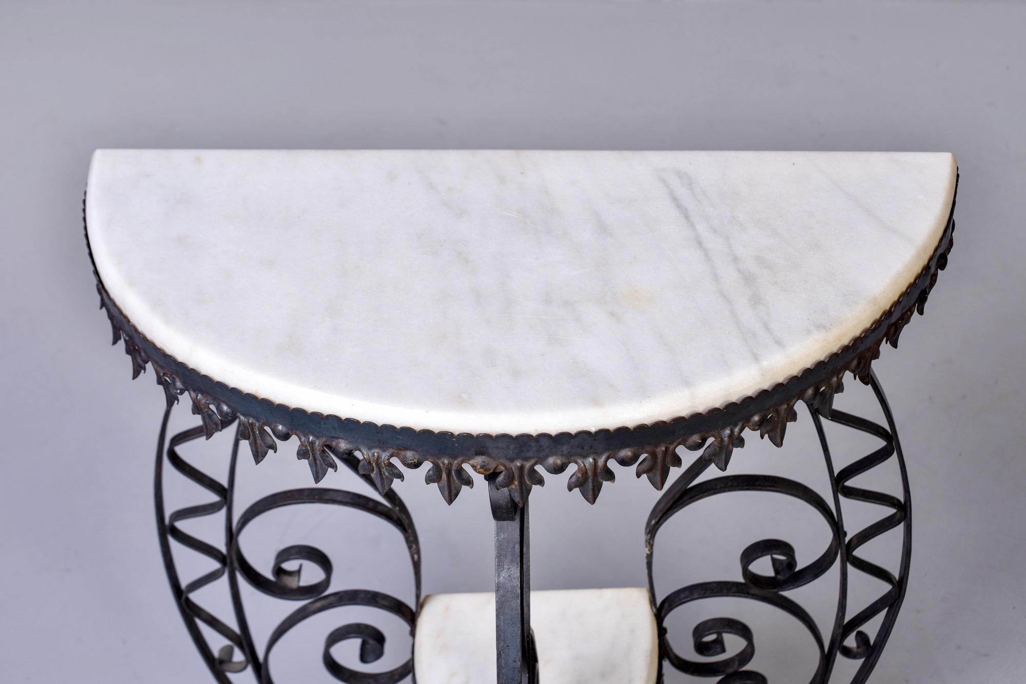 Early 20th Century Scrolled Iron and White Marble Demilune Console 6