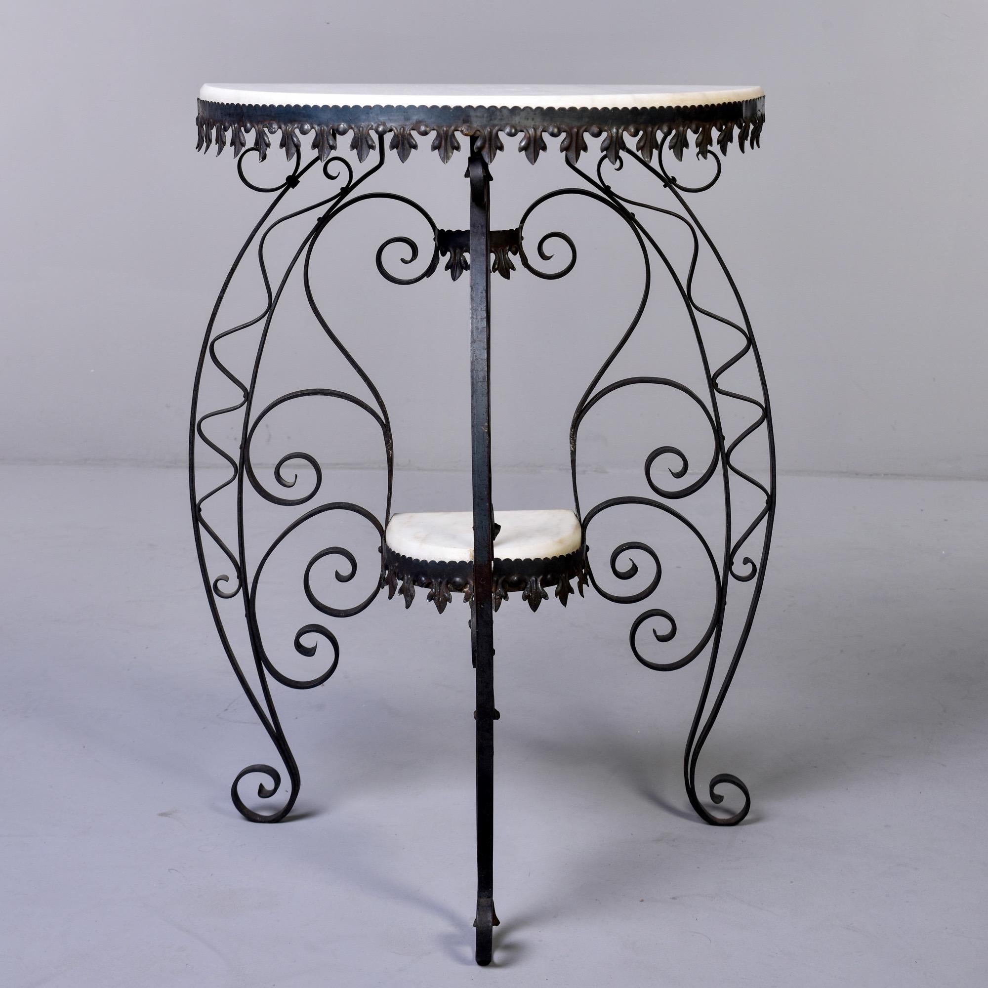 Early 20th Century Scrolled Iron and White Marble Demilune Console 8
