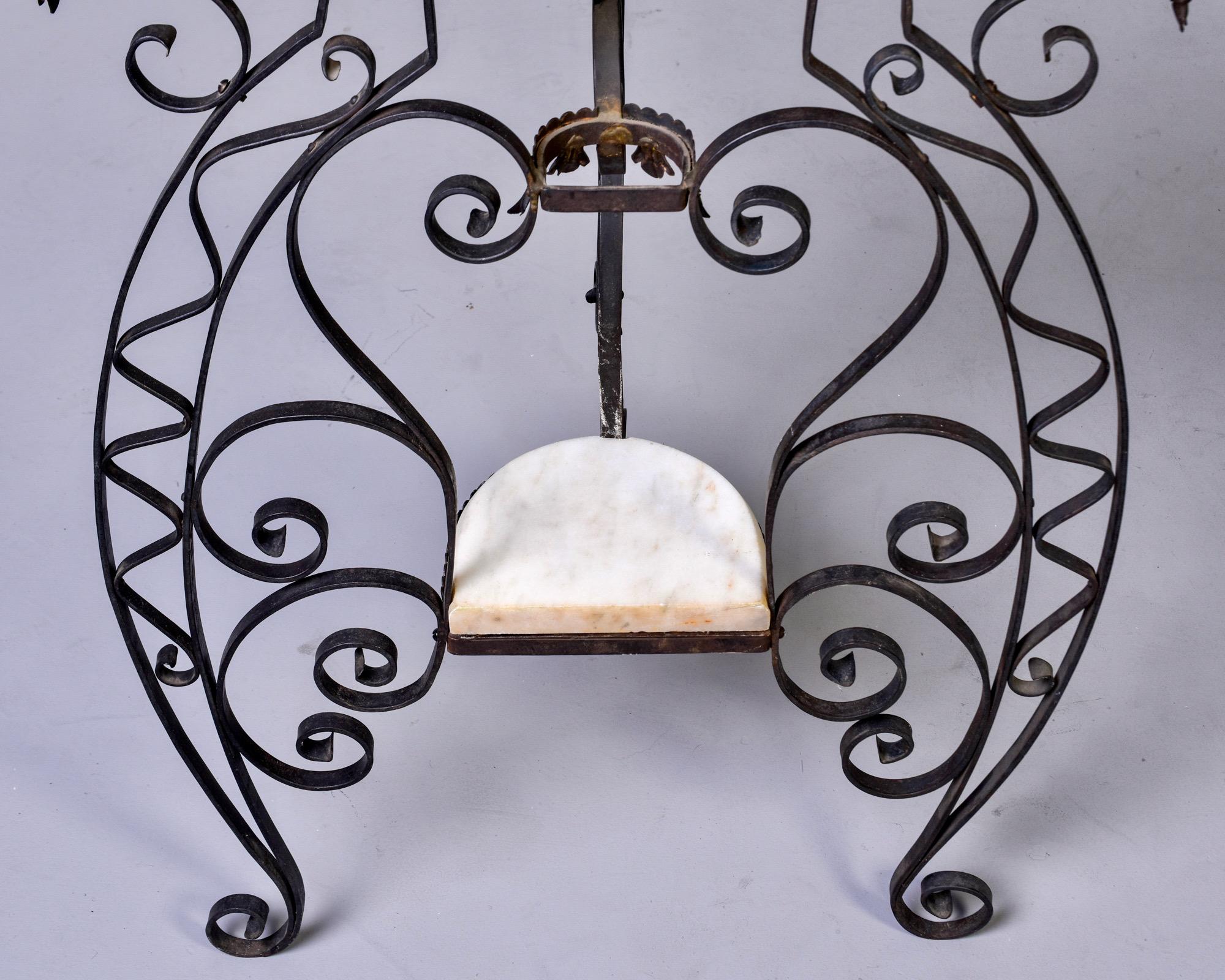 Unknown Early 20th Century Scrolled Iron and White Marble Demilune Console