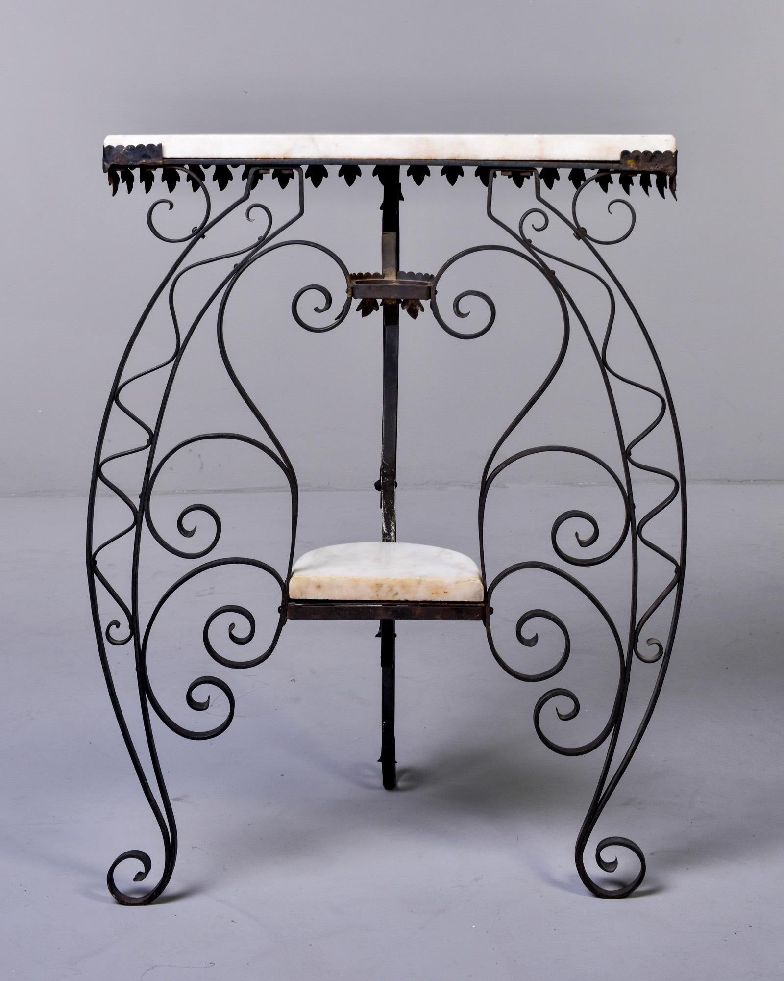 Metal Early 20th Century Scrolled Iron and White Marble Demilune Console