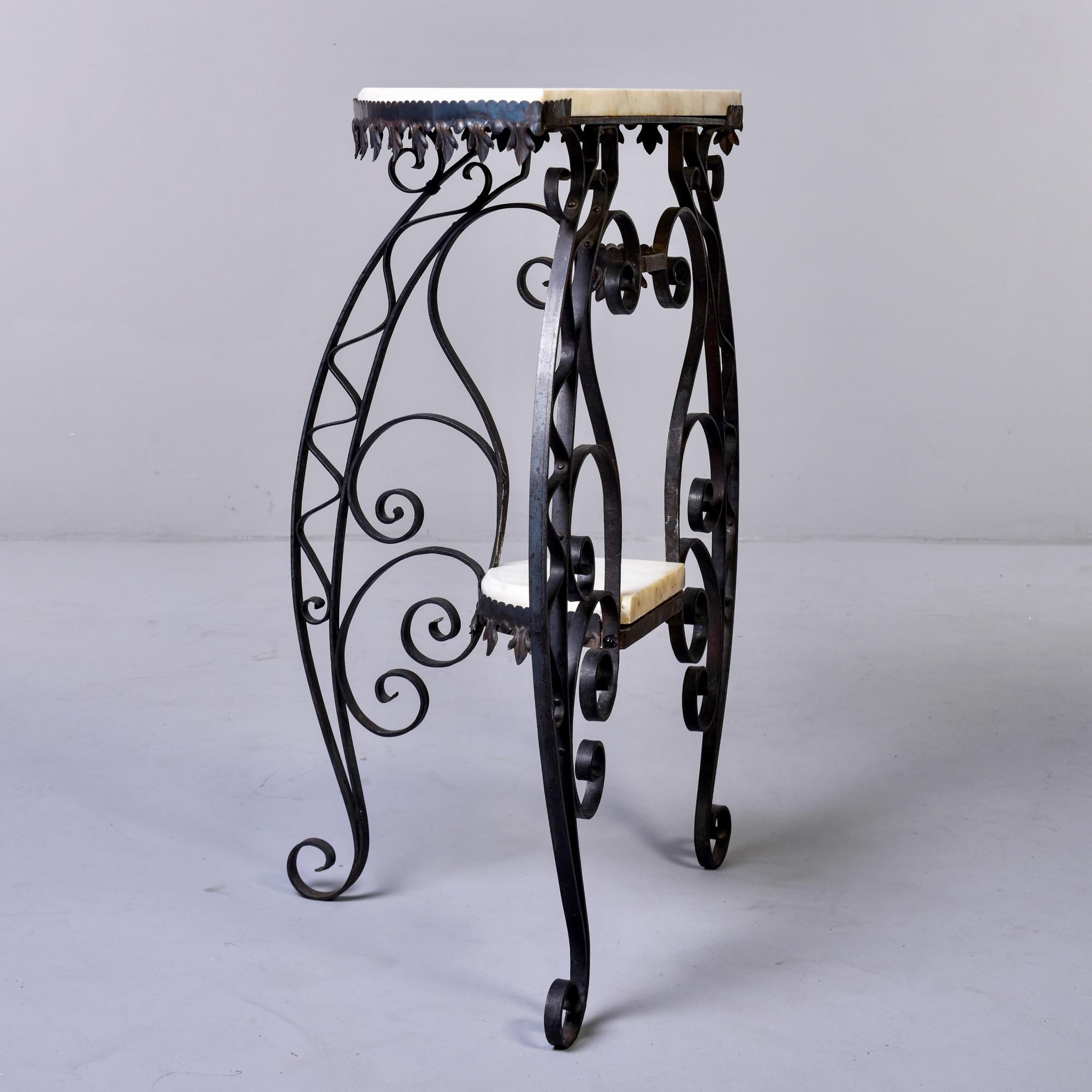Early 20th Century Scrolled Iron and White Marble Demilune Console 1
