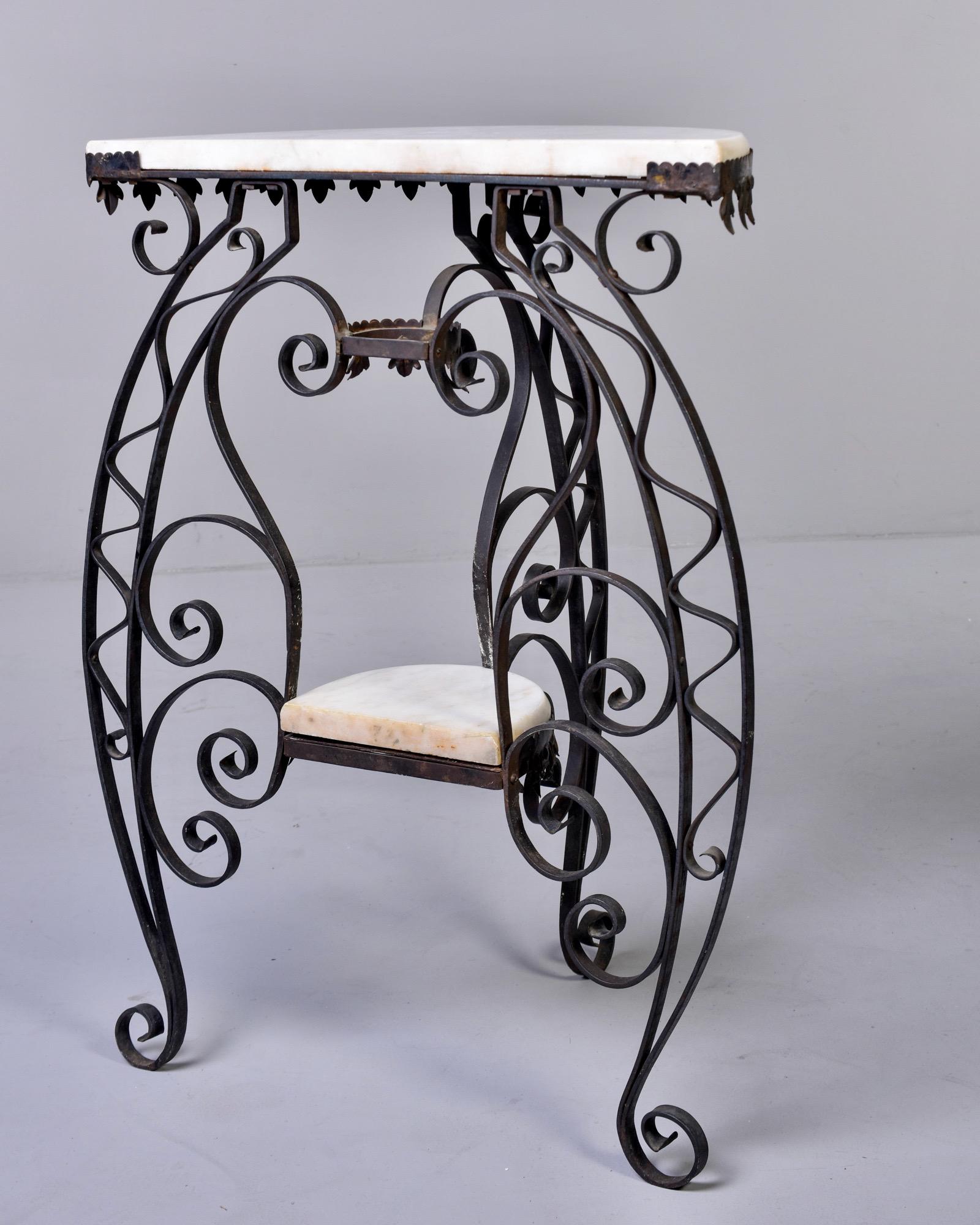 Early 20th Century Scrolled Iron and White Marble Demilune Console 2