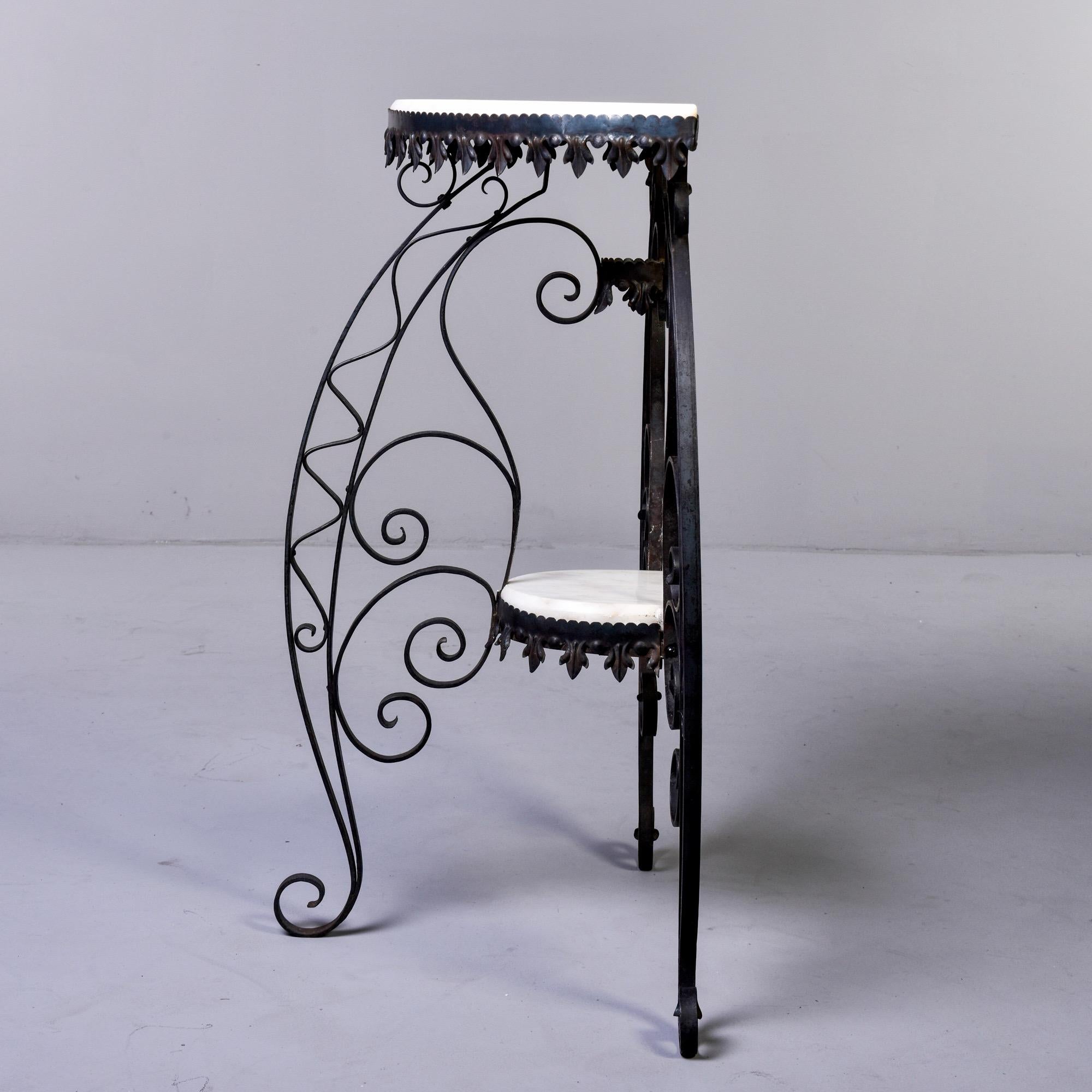 Early 20th Century Scrolled Iron and White Marble Demilune Console 3