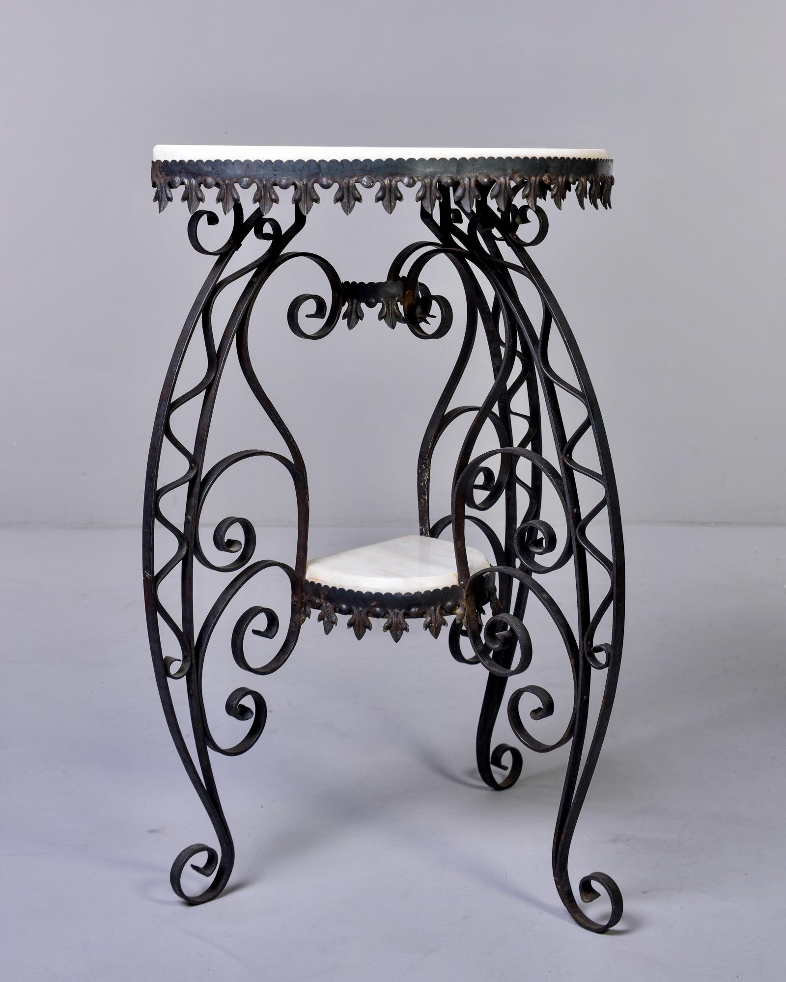 Early 20th Century Scrolled Iron and White Marble Demilune Console 4