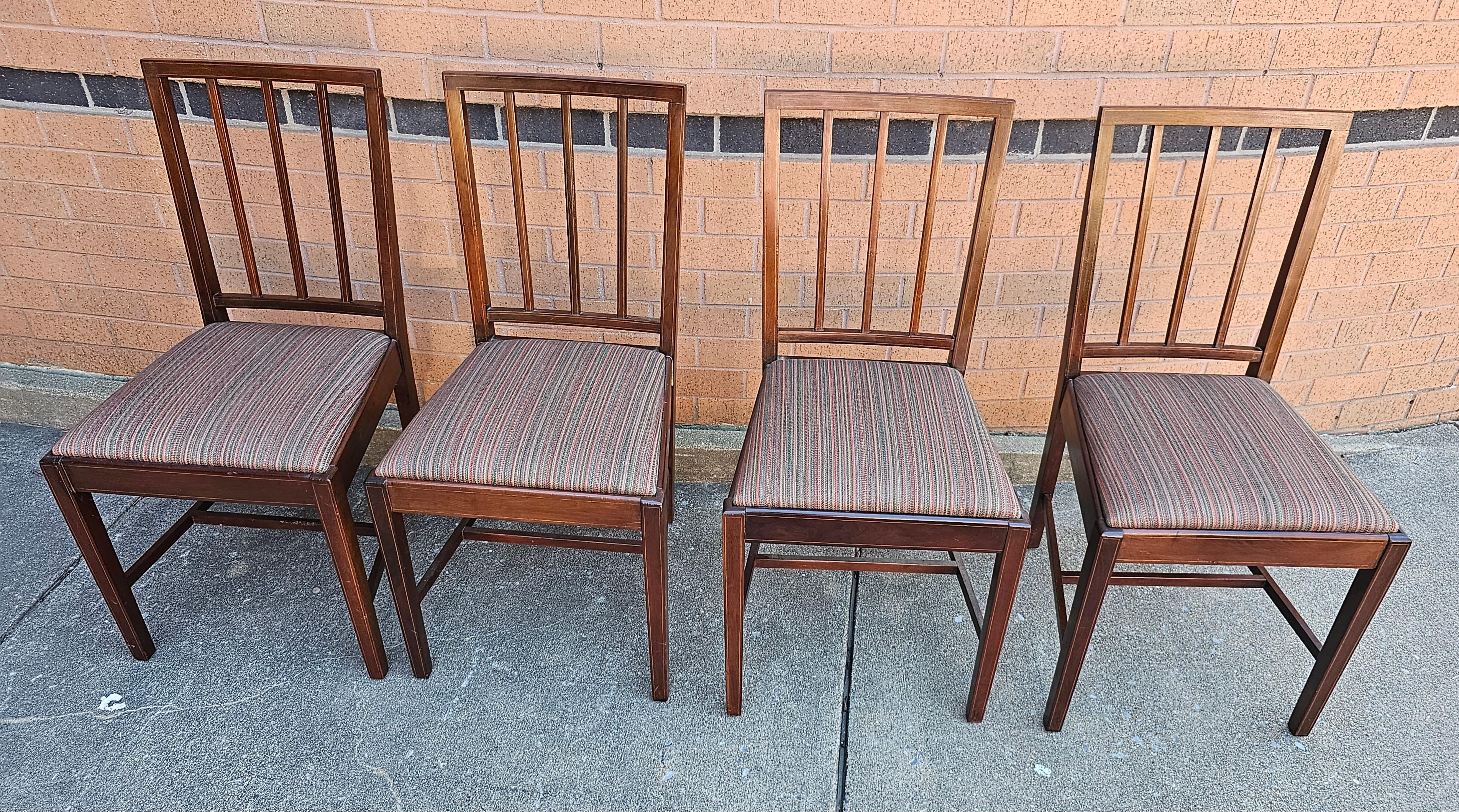 American Early 20th C. Set of Four Federal Style Satinwood Inlaid Mahogany Side Chairs