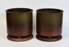 Early 20th C., Showa, A Pair of Antique Japanese Old Bronze Hibachi Brazier Pots