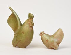 20th C., Showa, A Set of Japanese Bronze Animal Chickens with Artist Sign