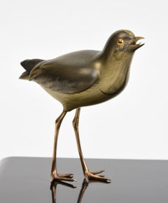 Early 20th C., Showa, A Pair of Japanese Bronze Standing Birds with Artist Sign