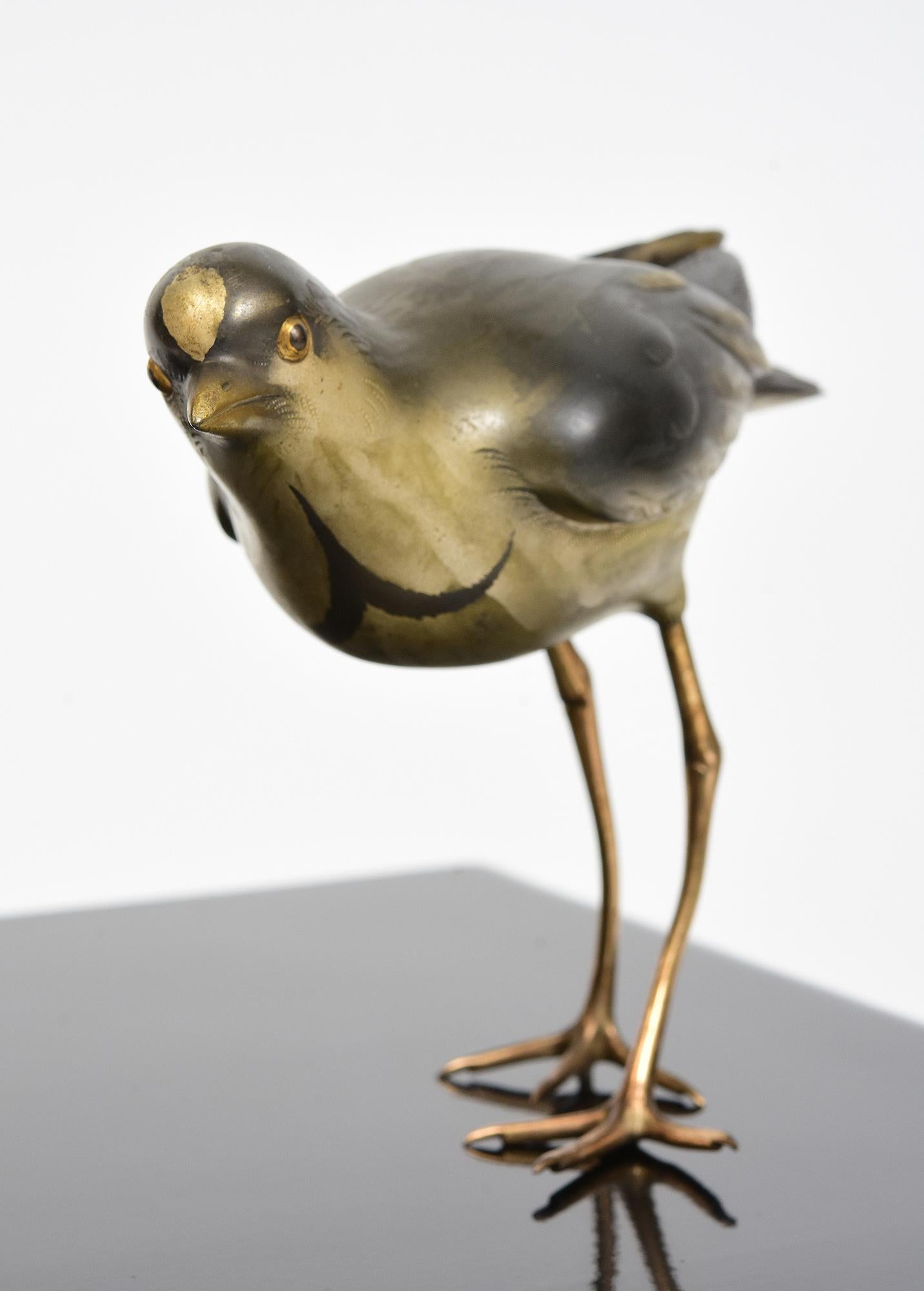 Frühes 20. Jahrhundert, Showa, Ein Paar japanische stehende Bronzevogel mit Künstlerschild (Japanisch) im Angebot