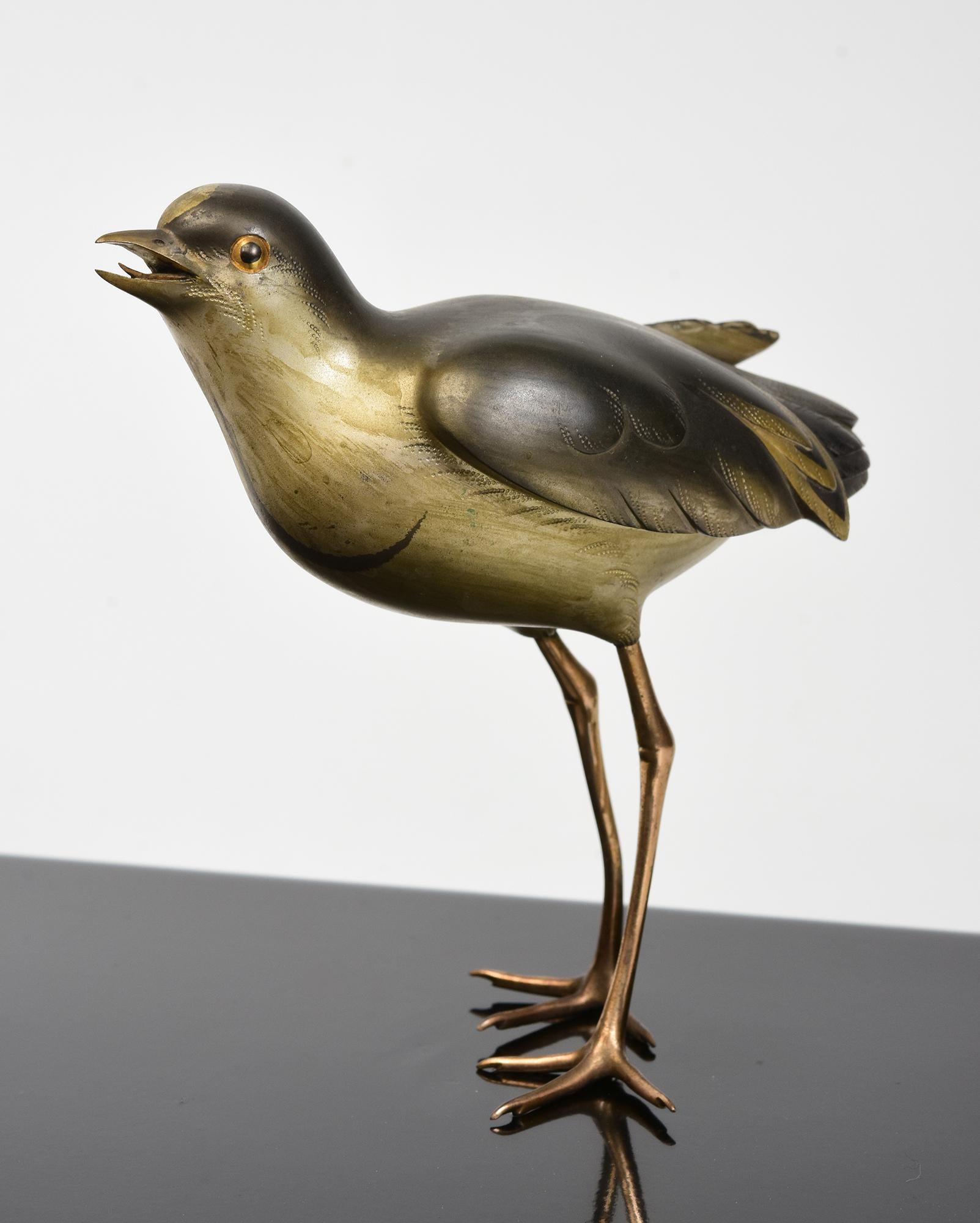 Frühes 20. Jahrhundert, Showa, Ein Paar japanische stehende Bronzevogel mit Künstlerschild im Angebot 3