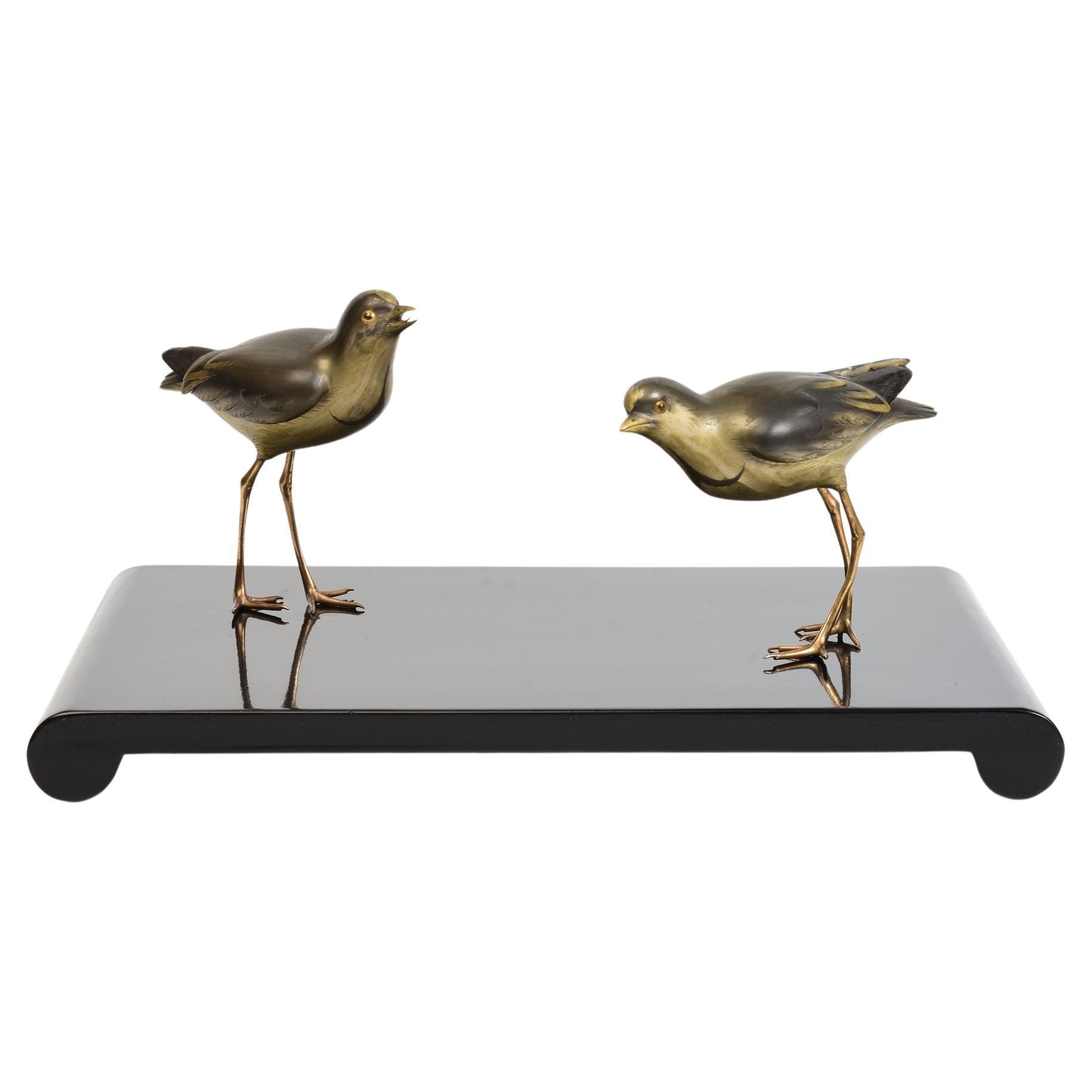 Early 20th C., Showa, A Pair of Japanese Bronze Standing Birds with Artist Sign For Sale