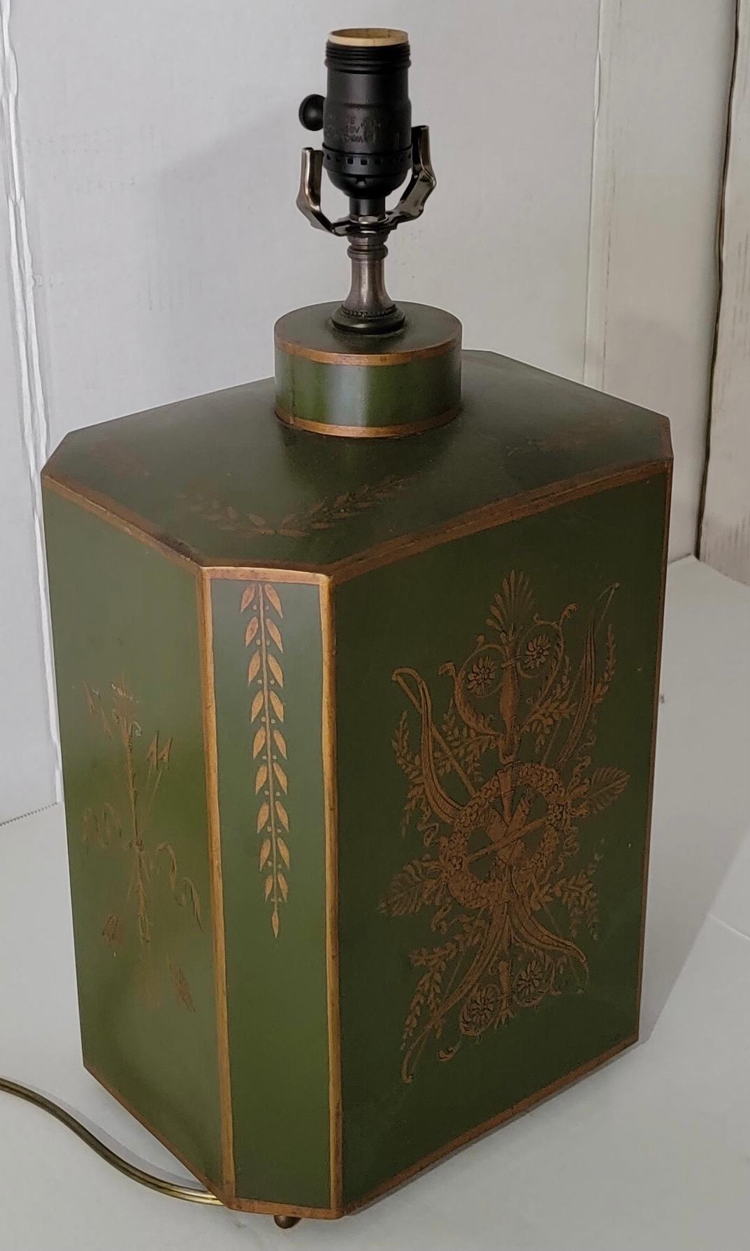 20th Century Early 20th-C. Signed French Neo-Classical Style Toleware Canister Lamps, Pair