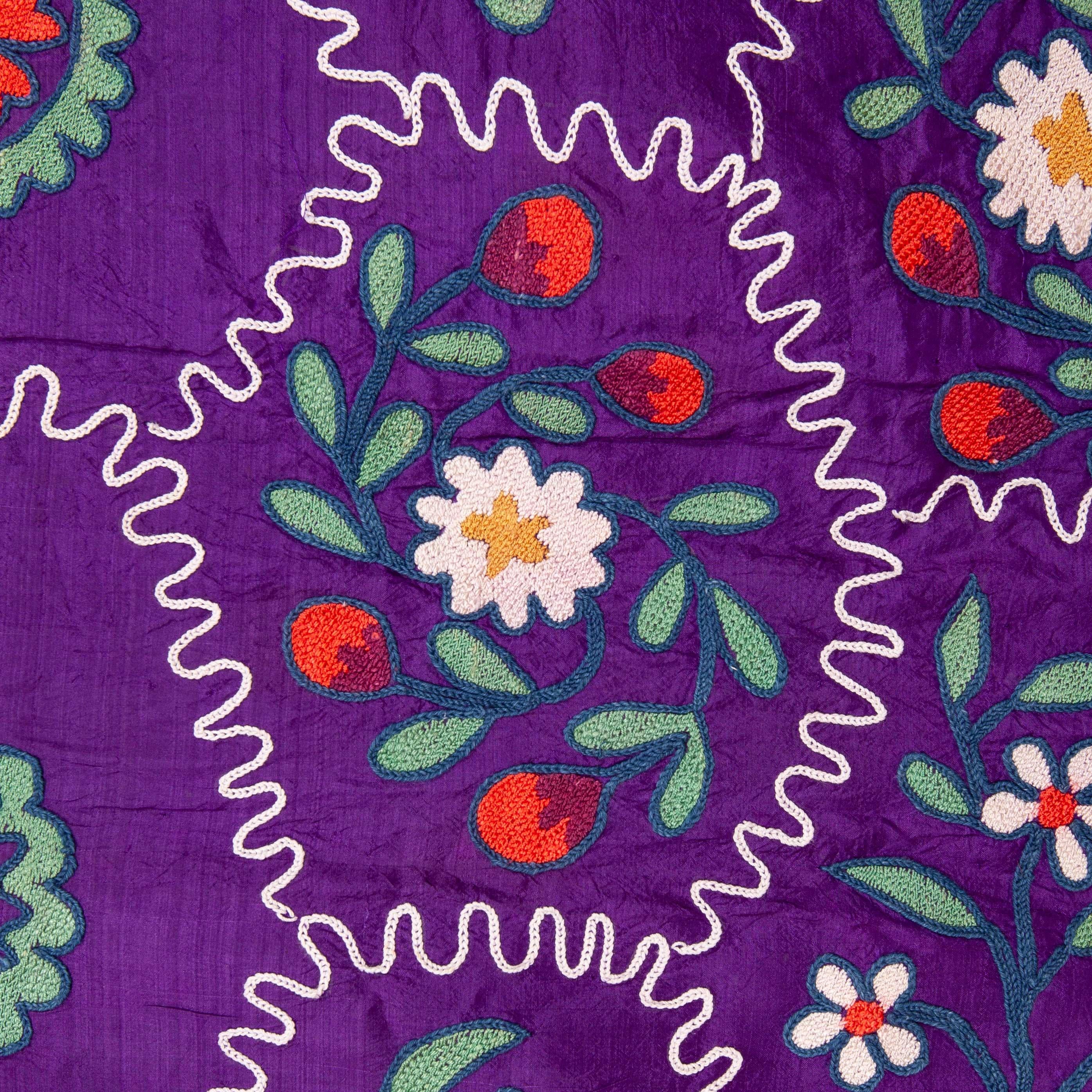 Early 20th Century Silk Suzani with an Unusual Design from Ferghana Uzbekistan For Sale 1