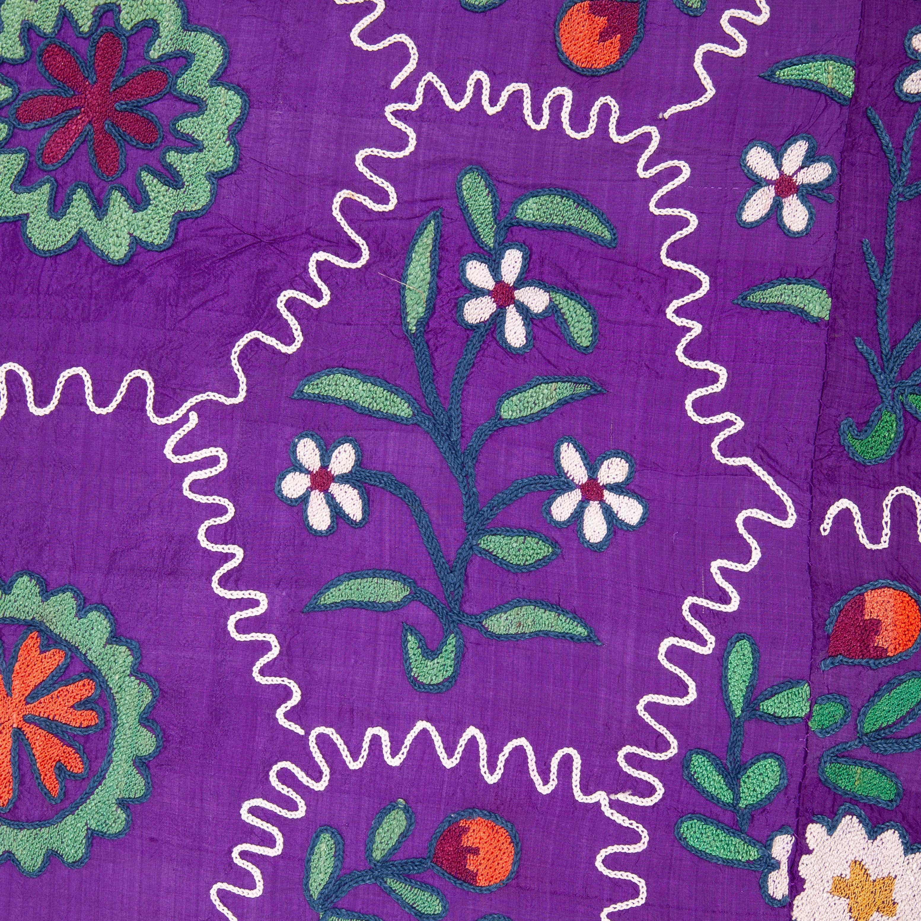Early 20th Century Silk Suzani with an Unusual Design from Ferghana Uzbekistan For Sale 2
