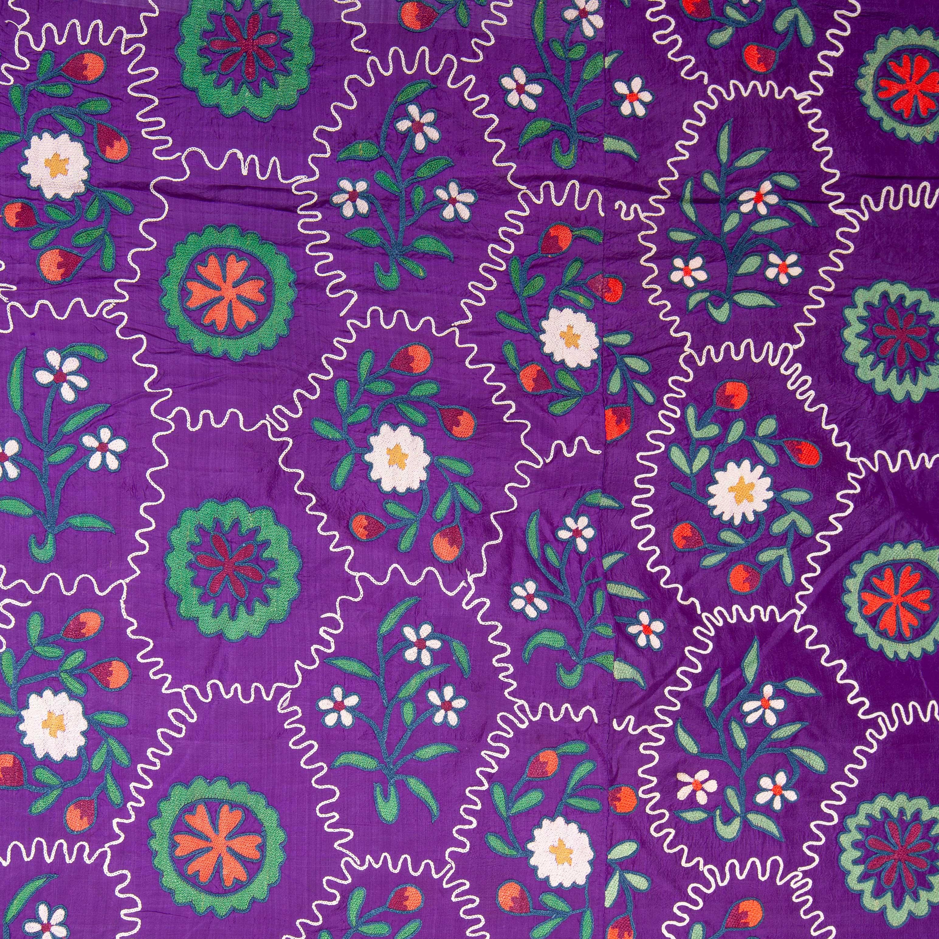 Early 20th Century Silk Suzani with an Unusual Design from Ferghana Uzbekistan For Sale 3