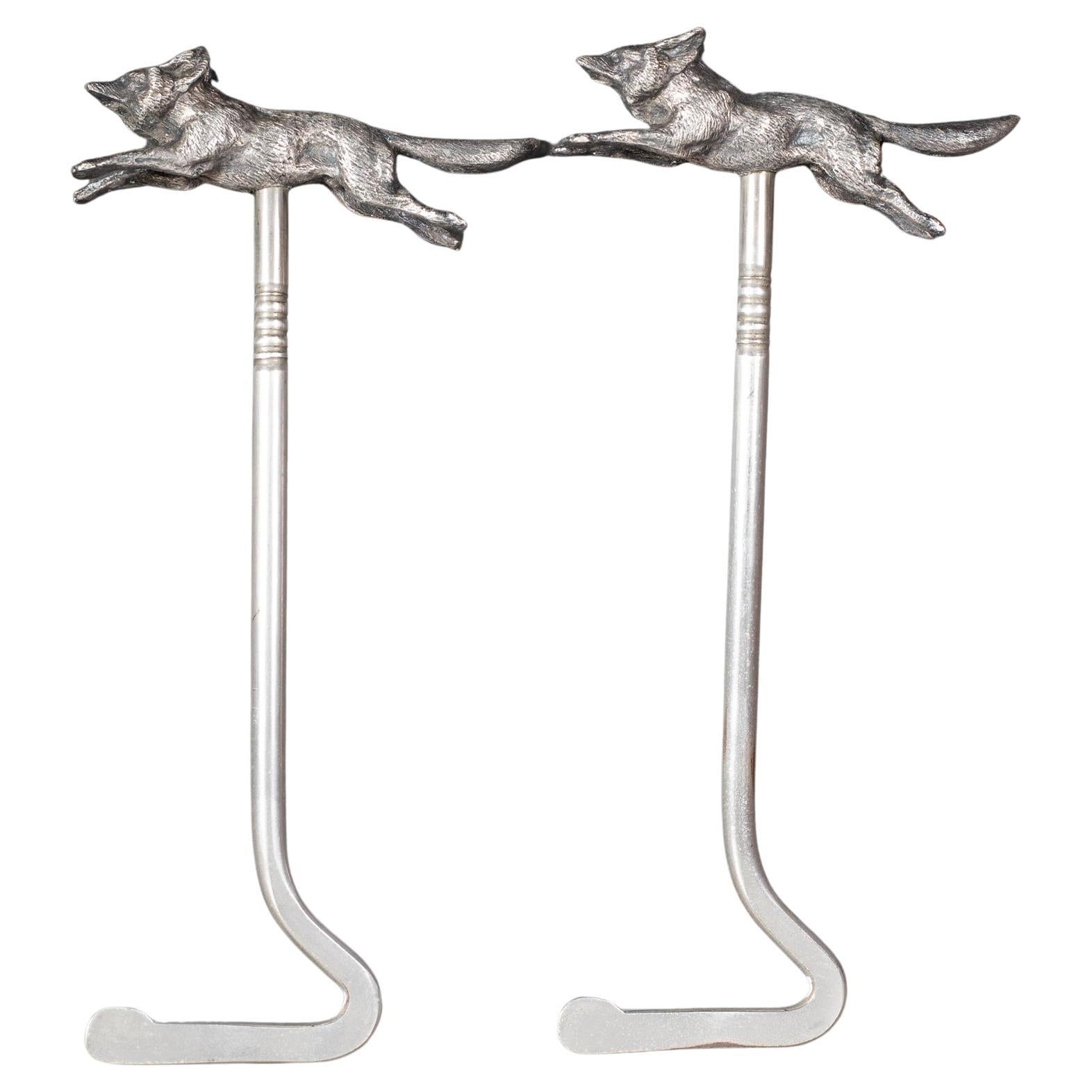 Early 20th c. Silver Equestrian Fox Boots Pulls-Made in England c.1920