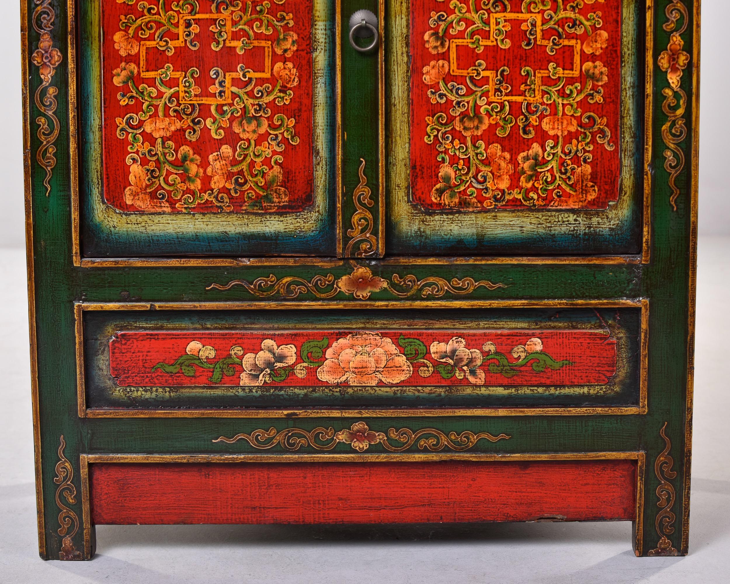 Early 20th C Small Hand Painted Red and Green Tibetan Cabinet 7