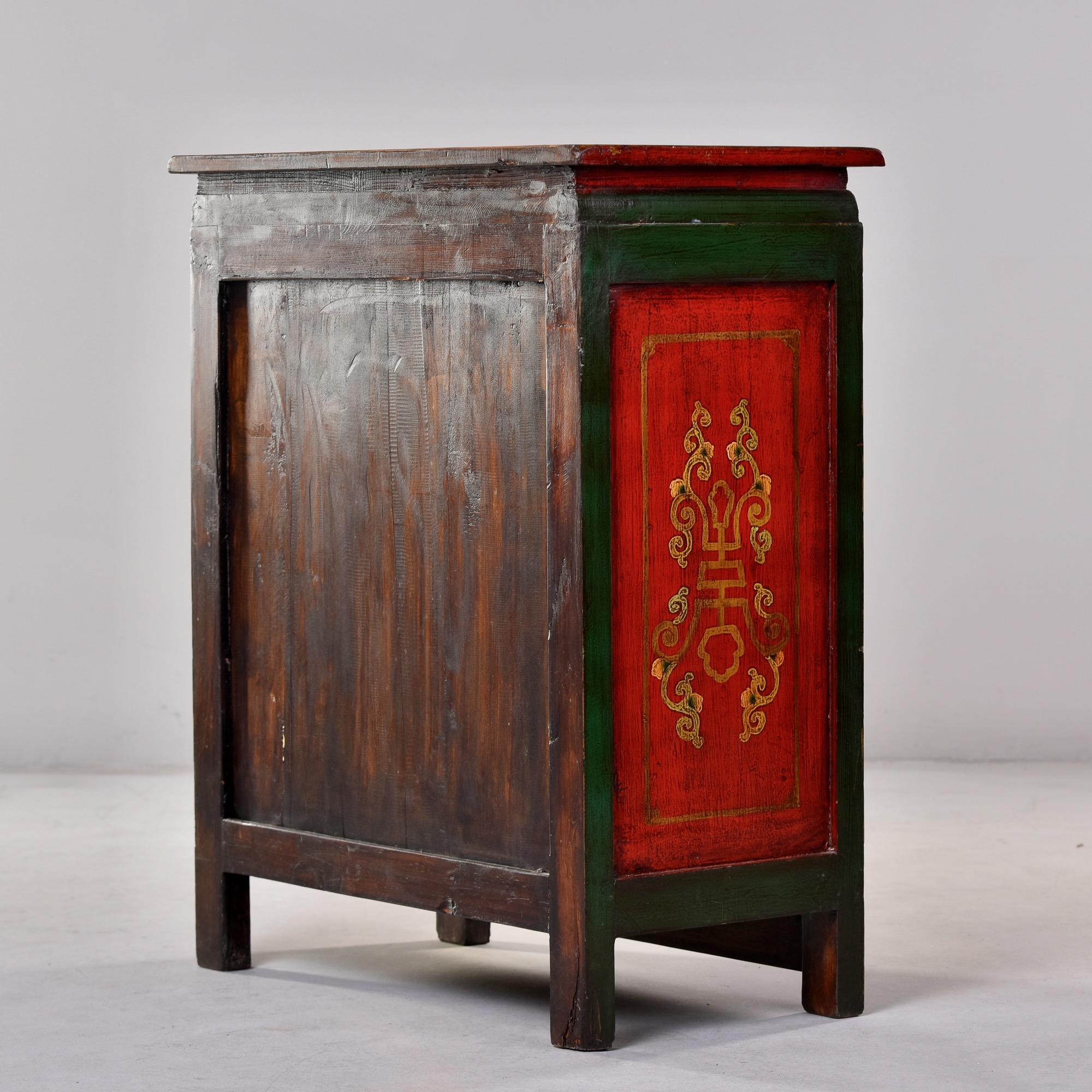 20th Century Early 20th C Small Hand Painted Red and Green Tibetan Cabinet