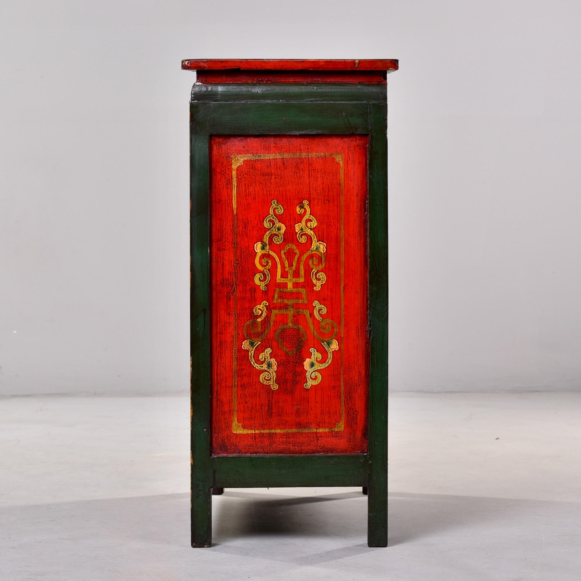 Early 20th C Small Hand Painted Red and Green Tibetan Cabinet 1