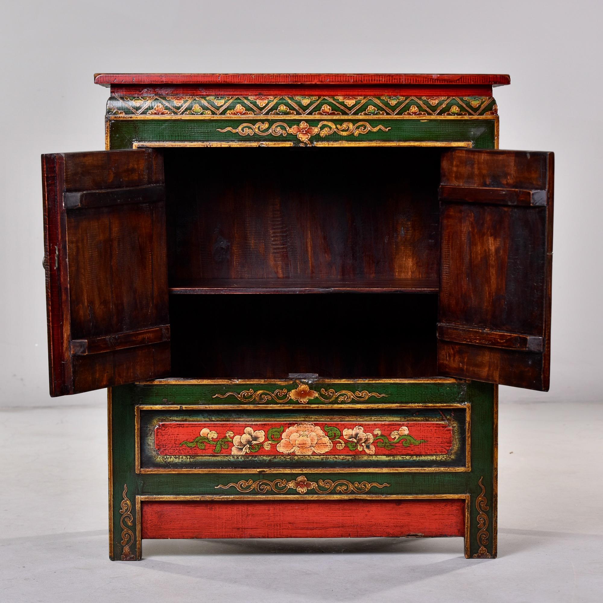 Early 20th C Small Hand Painted Red and Green Tibetan Cabinet 3