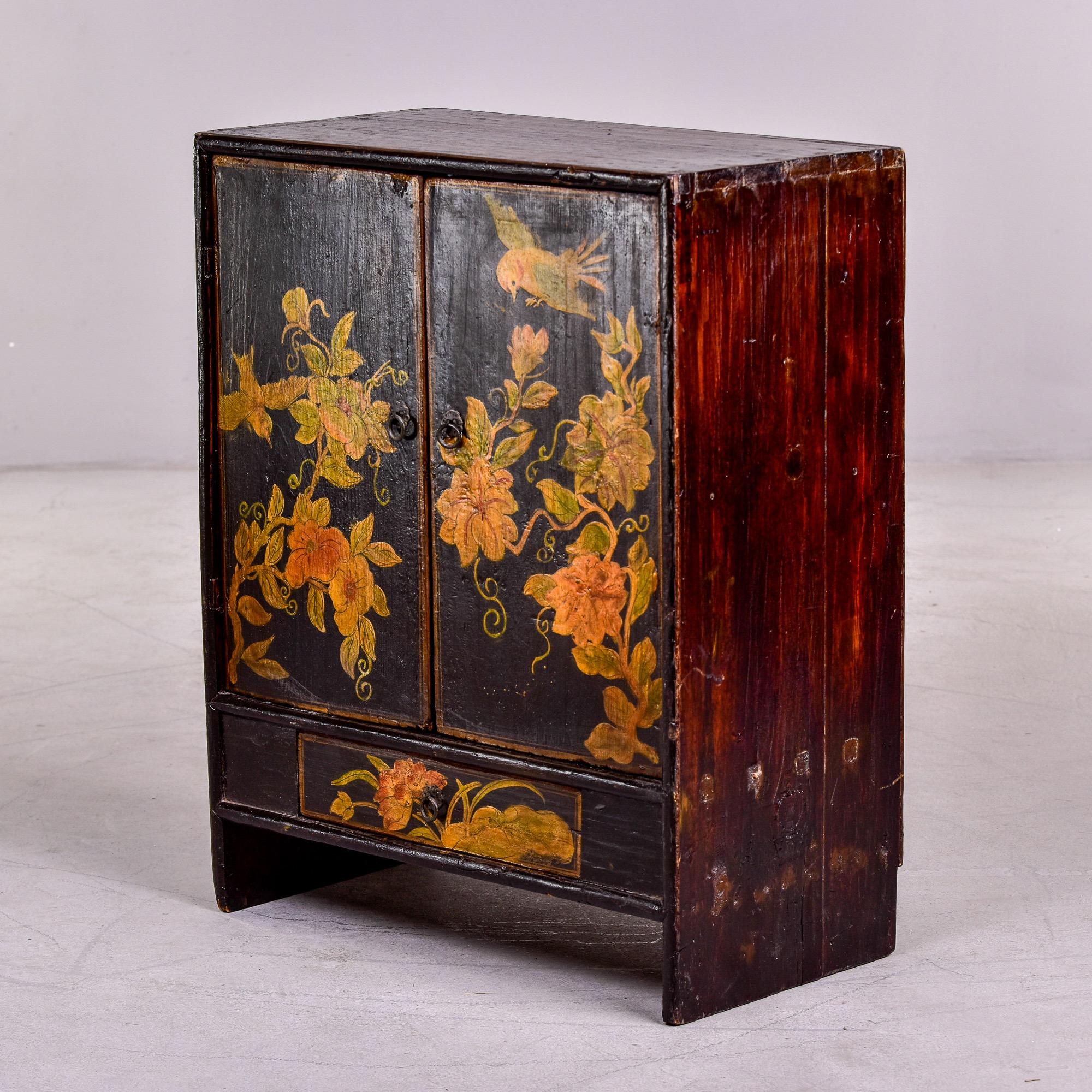 Chinese Export Early 20th C Small Painted Chinese Cabinet with Birds