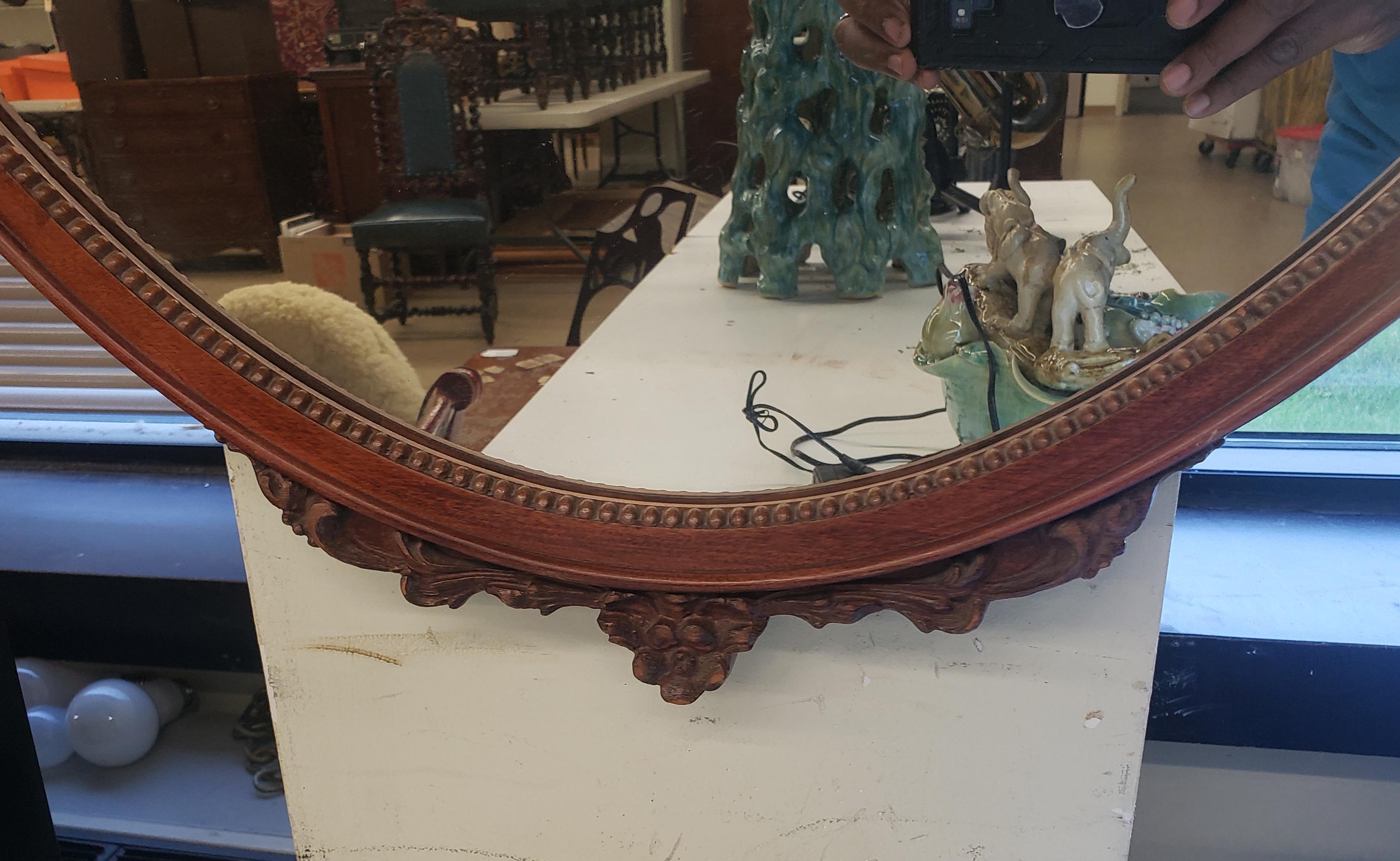 Early 20th C. Solid Carved Mahogany George III Style Oval Mirror  For Sale 1
