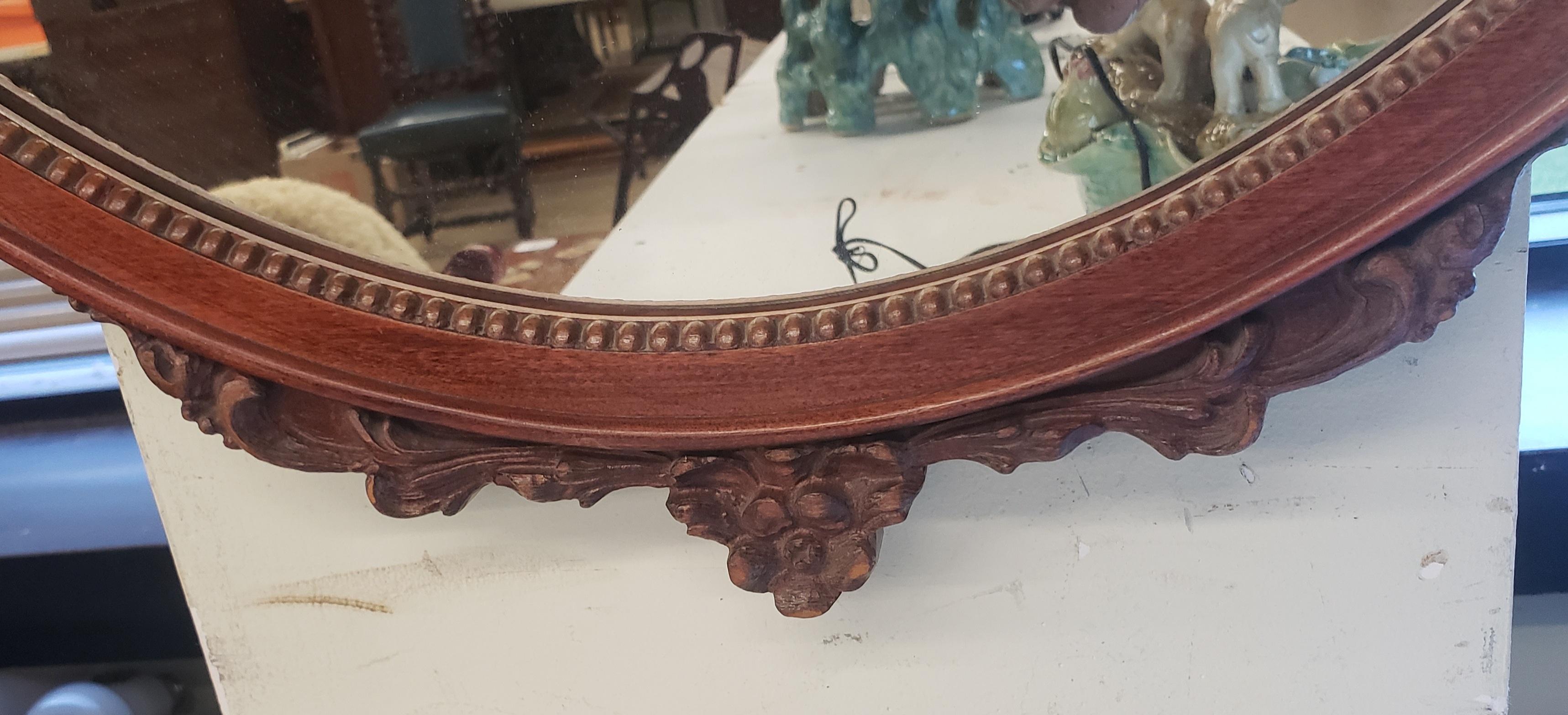 Early 20th C. Solid Carved Mahogany George III Style Oval Mirror  For Sale 3