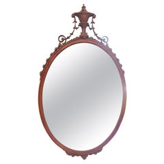 Early 20th C. Solid Carved Mahogany George III Style Oval Mirror