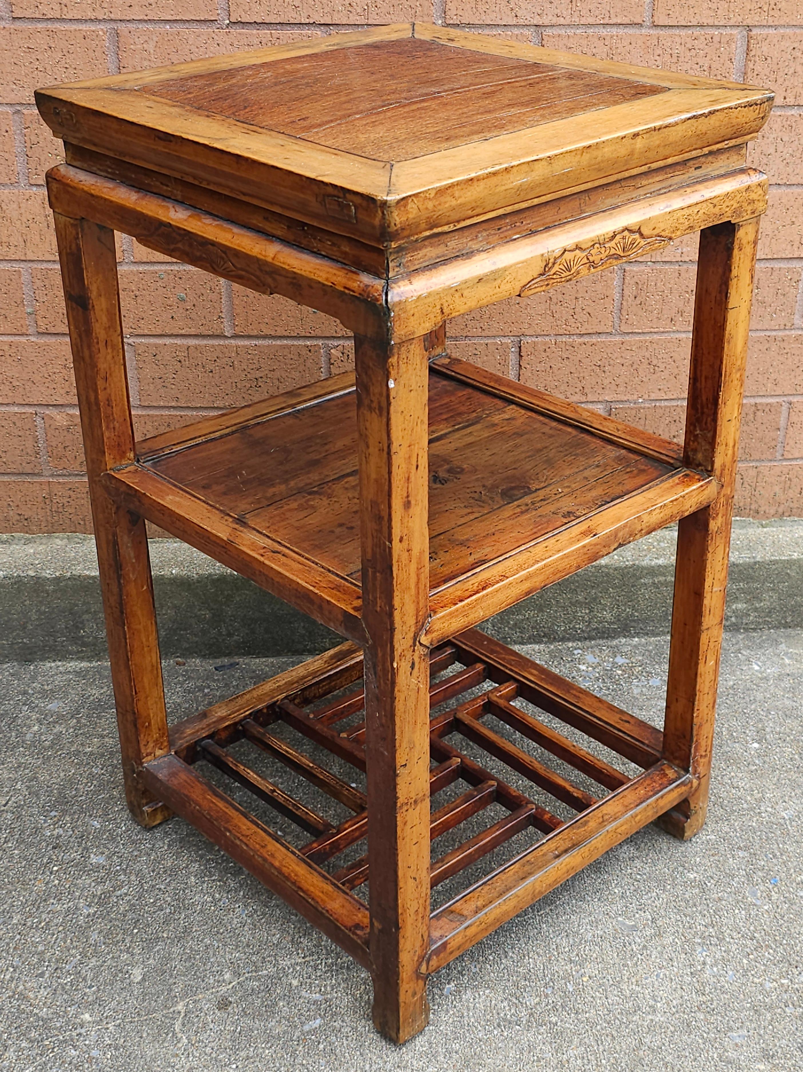 Hand-Crafted 19th Century South East Asian Three-Tier Elmwood Side Table For Sale