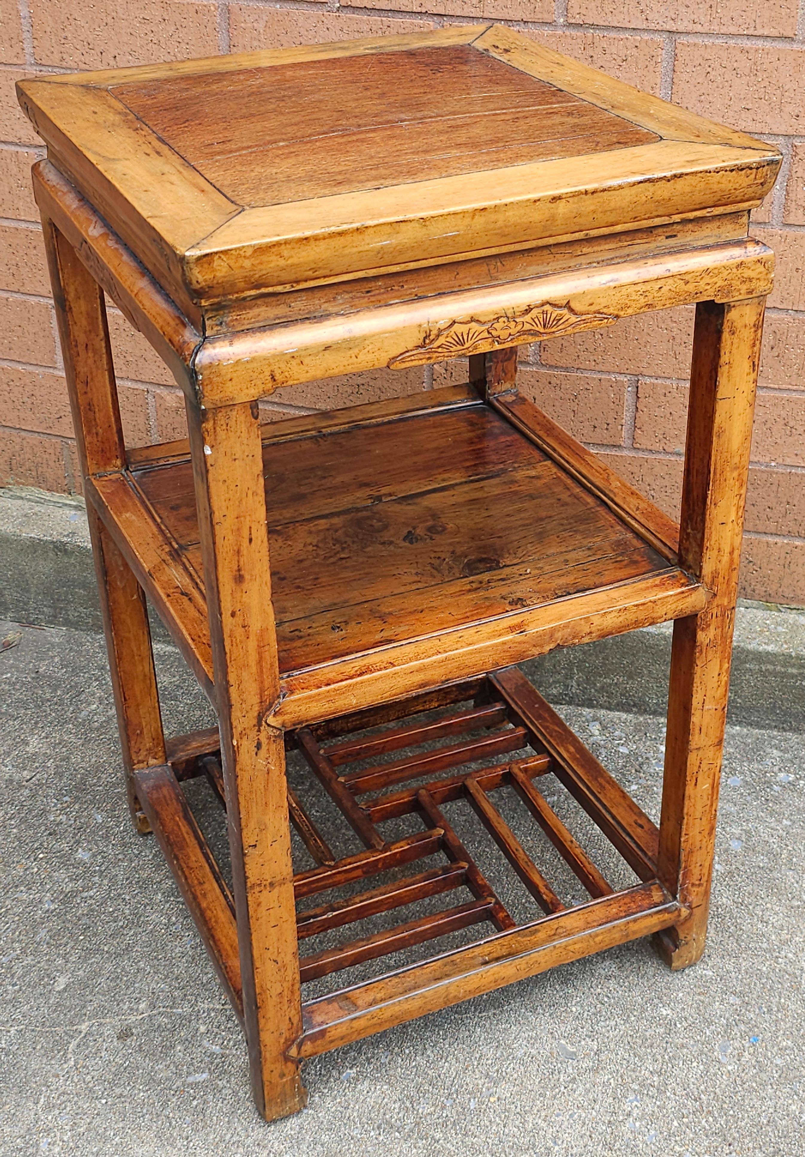 19th Century South East Asian Three-Tier Elmwood Side Table In Good Condition For Sale In Germantown, MD