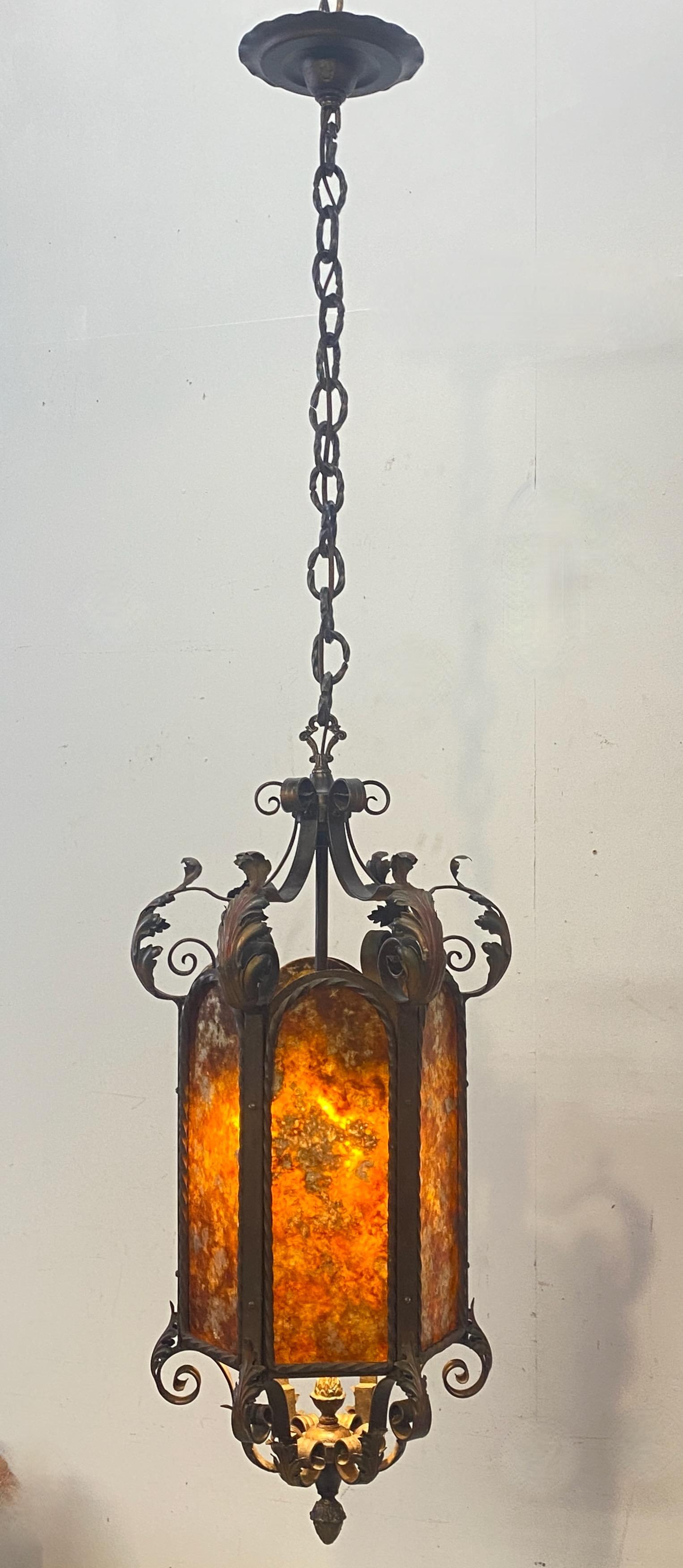 Other Early 20th C. Spanish Mediterranean Style Wrought Iron Lantern For Sale