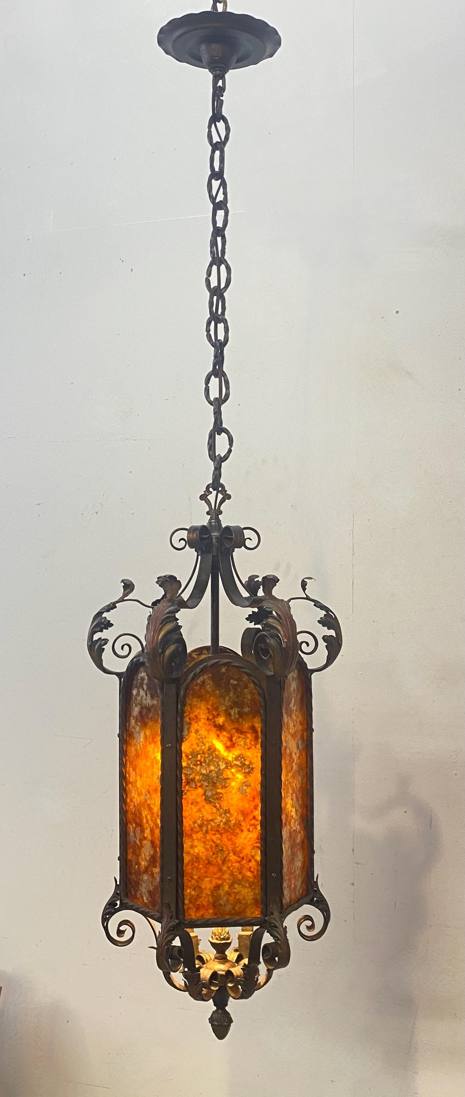 Other Early 20th C. Spanish Mediterranean Style Wrought Iron Lantern For Sale