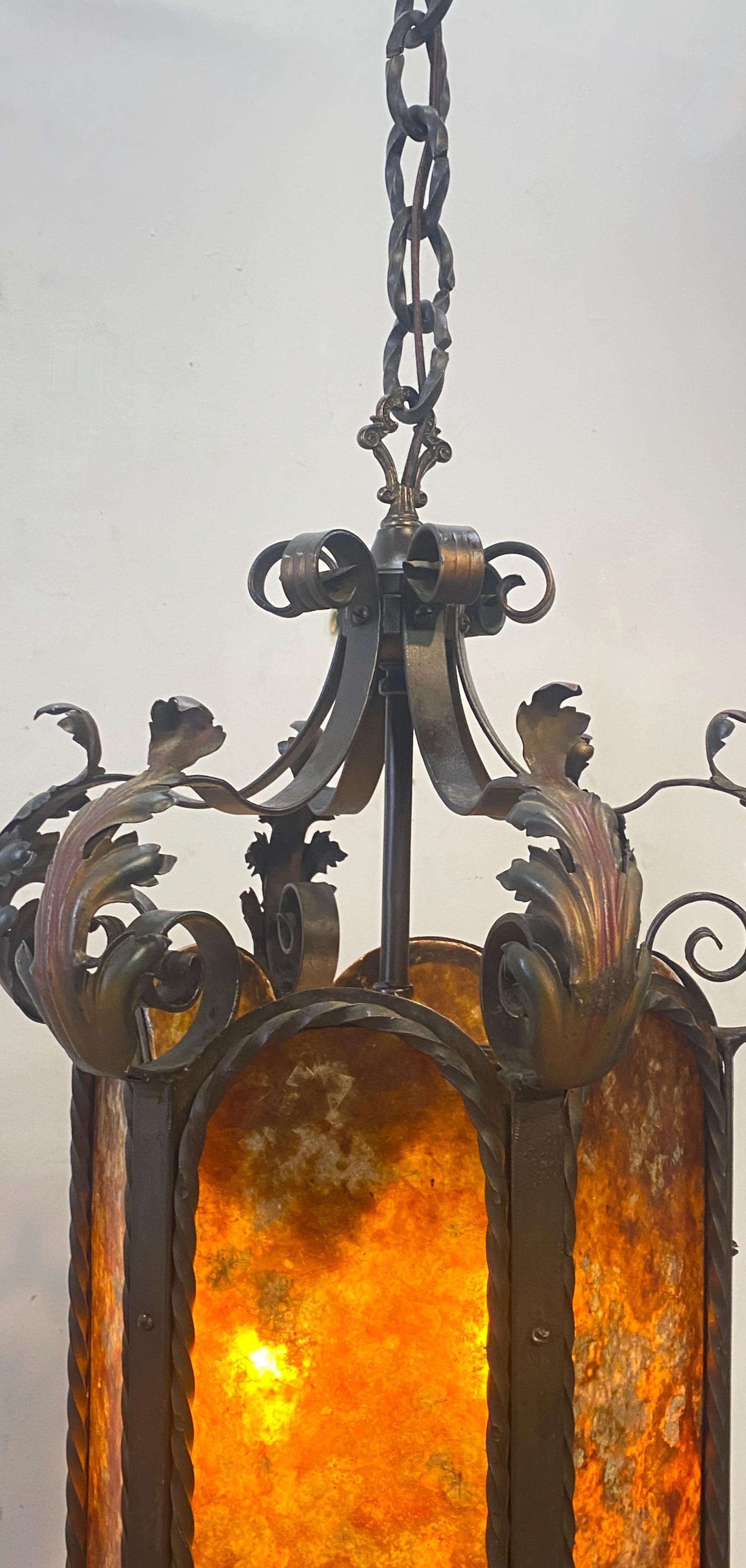 American Early 20th C. Spanish Mediterranean Style Wrought Iron Lantern For Sale