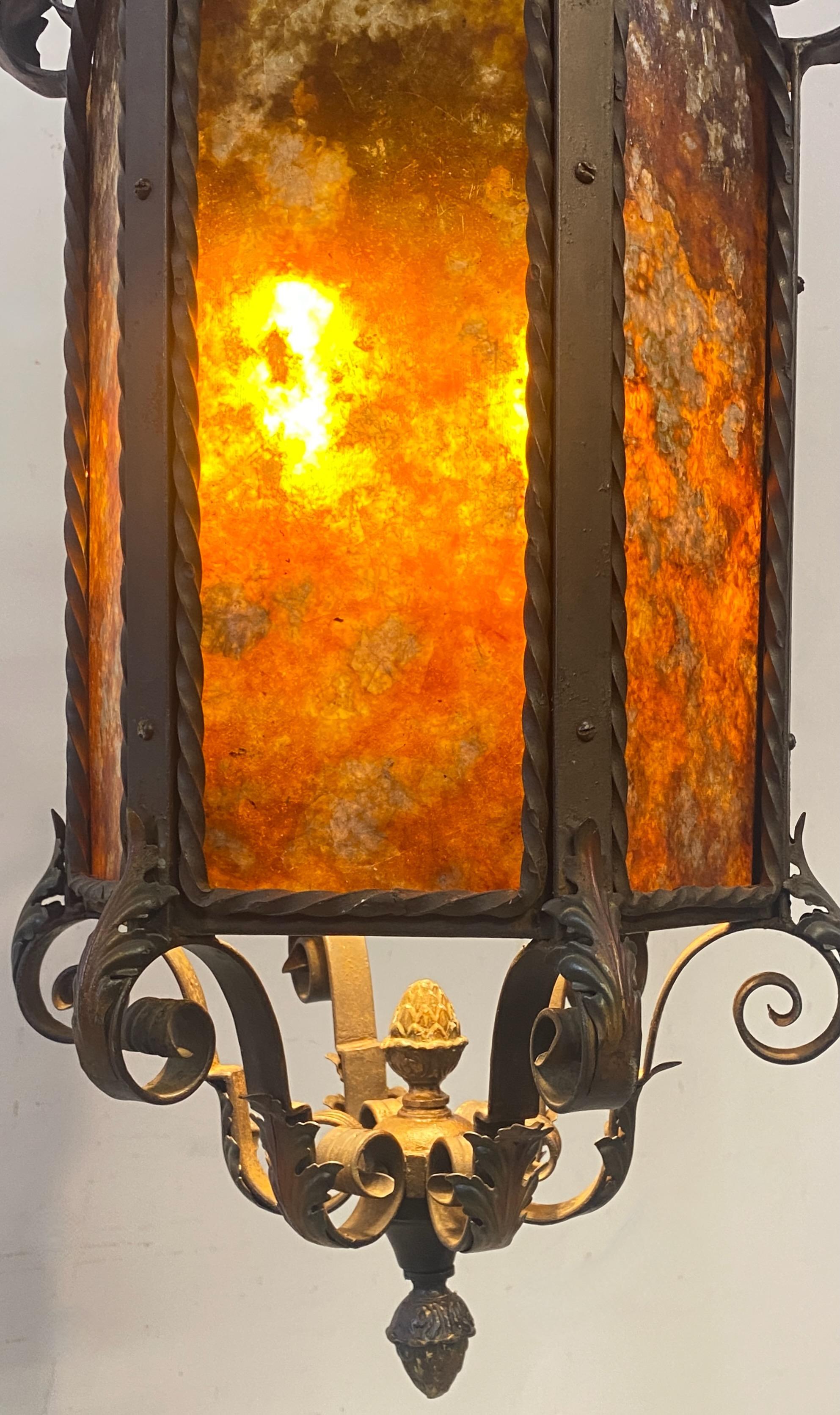 Early 20th C. Spanish Mediterranean Style Wrought Iron Lantern In Good Condition For Sale In San Francisco, CA