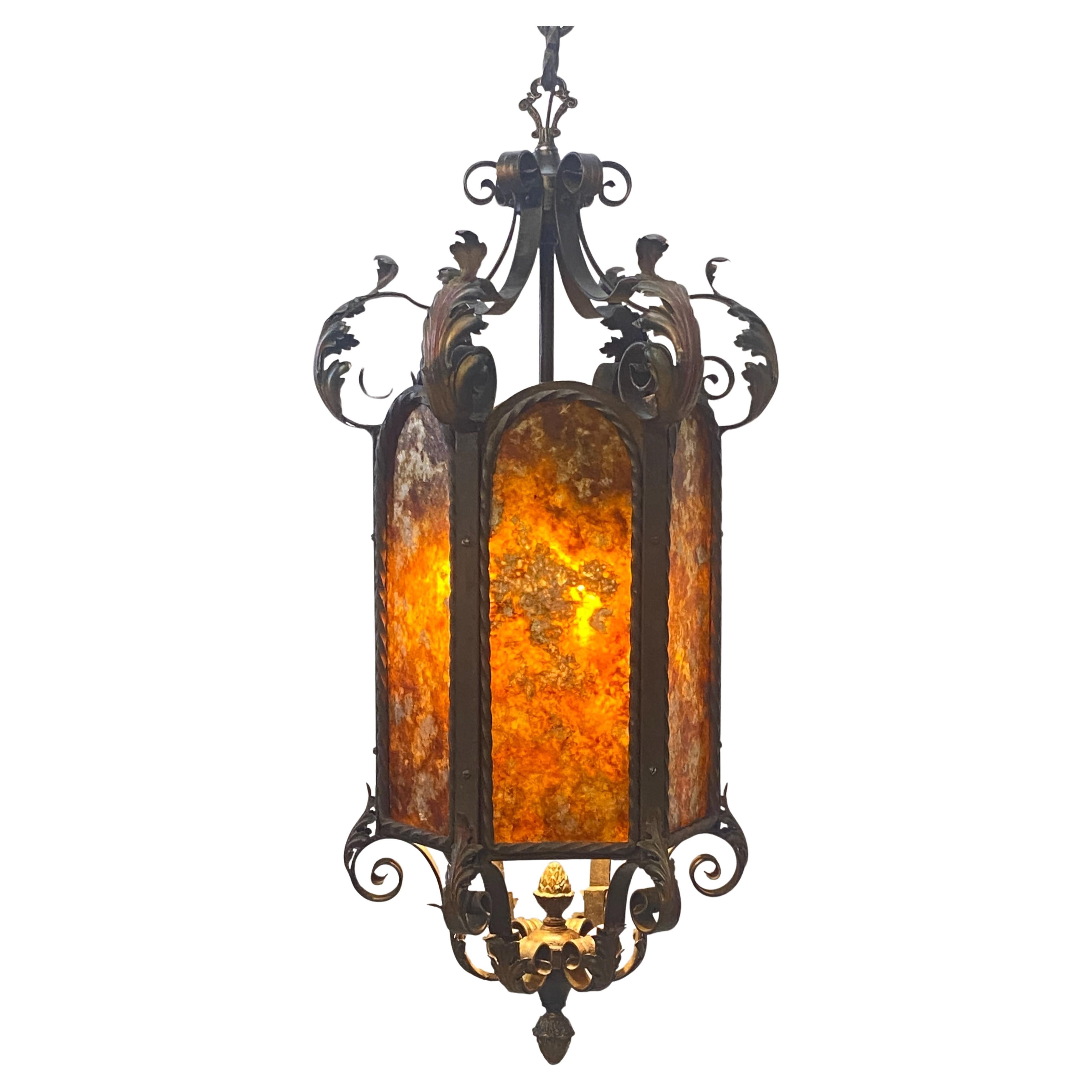 Early 20th C. Spanish Mediterranean Style Wrought Iron Lantern For Sale