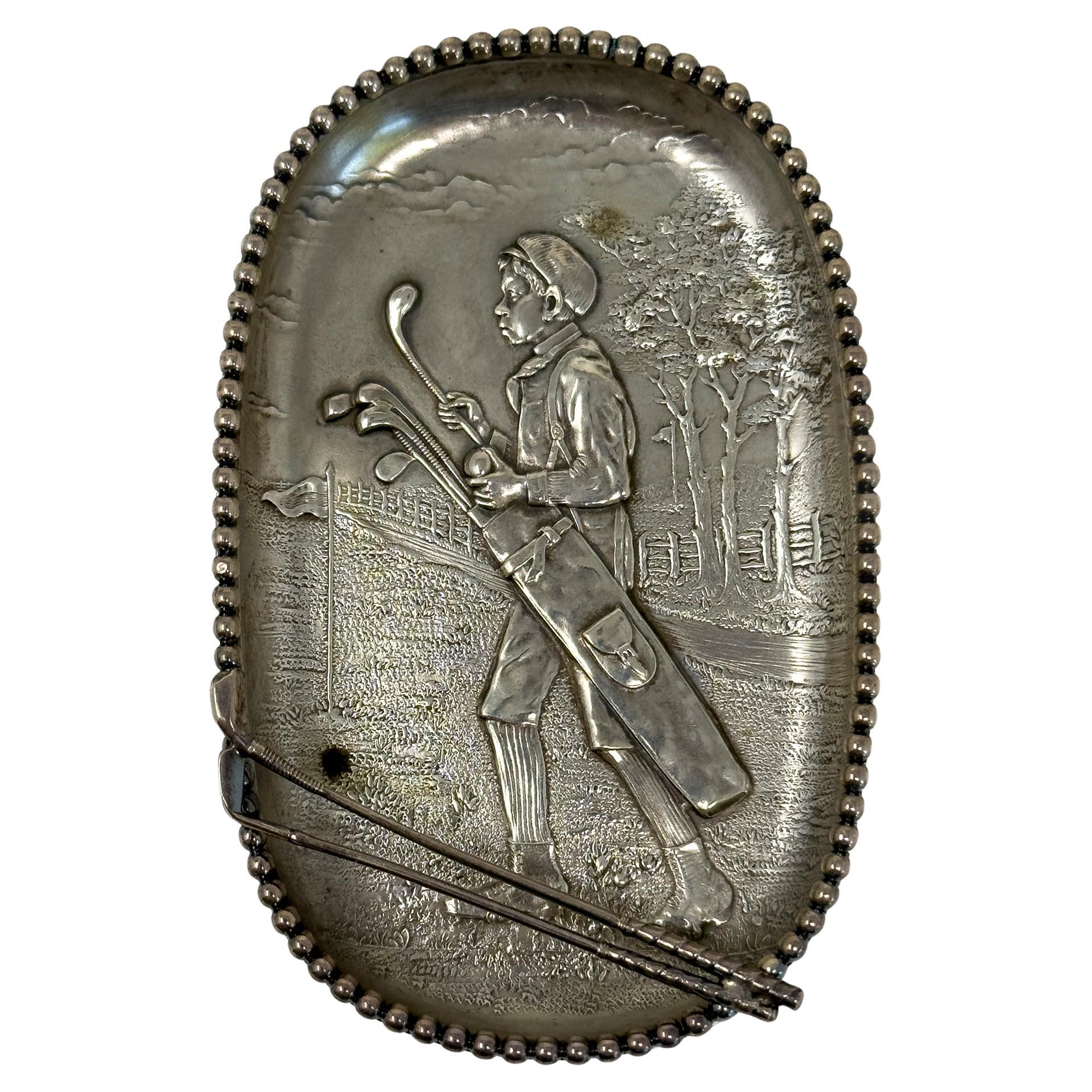 Posacenere per sigari a tema golf in argento Sterling dei primi anni del XX secolo di Unger Bros. New Jersey in vendita