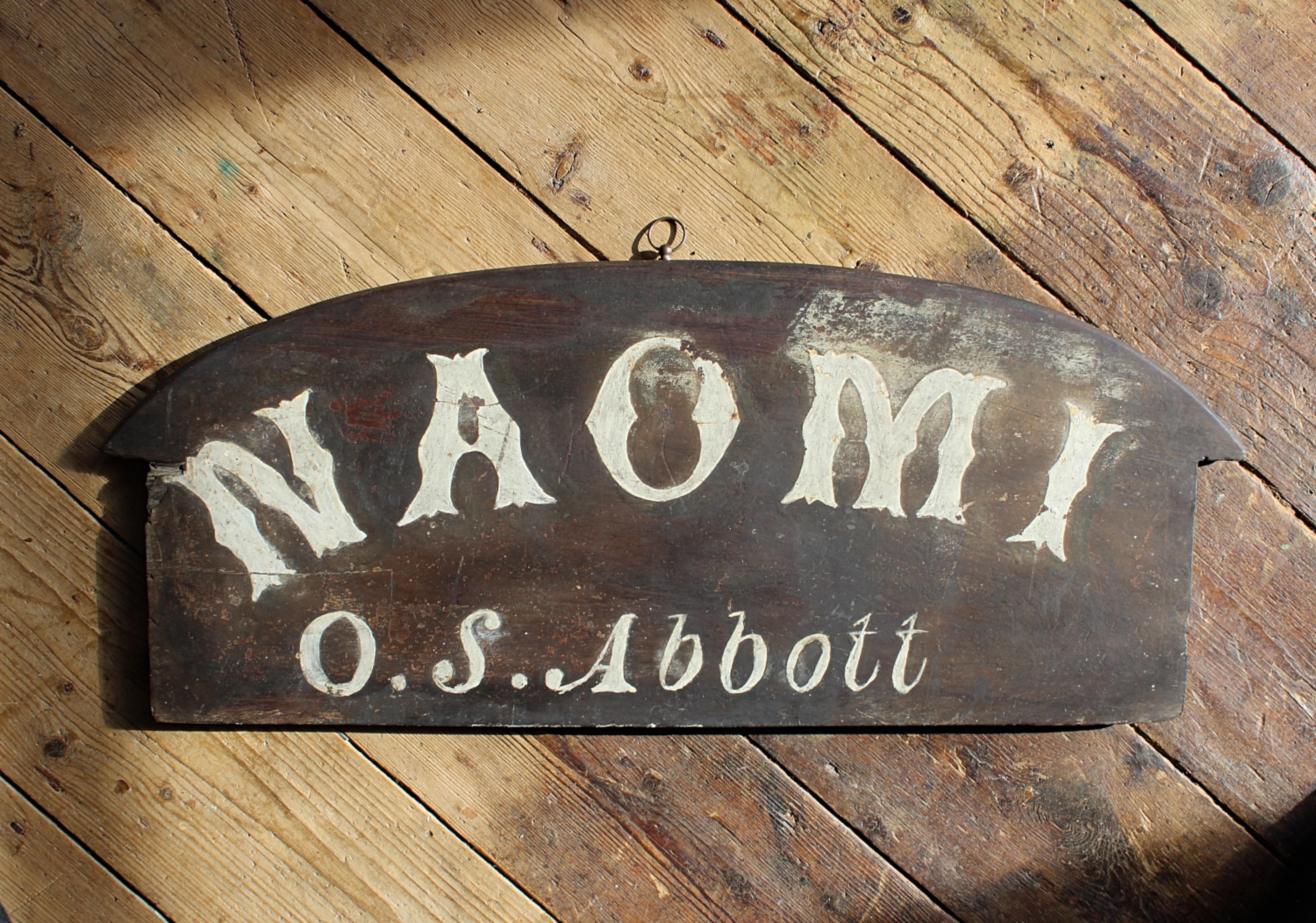 Stern- Nameboard „Naomi“ des frühen 20. Jahrhunderts, Schaukel-Fischboot, Marine maritimen Schiffes im Angebot 4