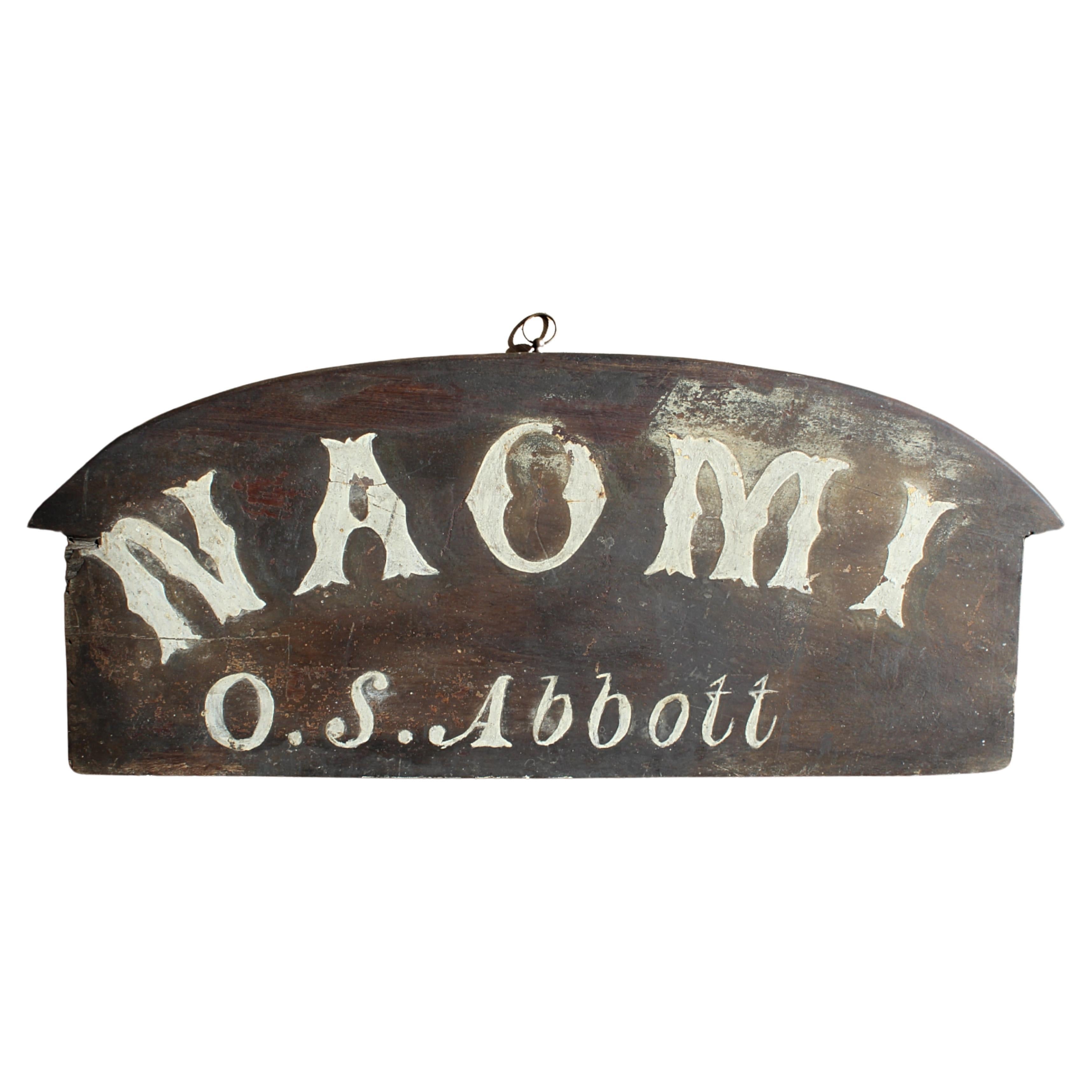 Early 20th C Stern Name Board "Naomi" Clovelly Fishing Boat Naval Maritime Ship For Sale